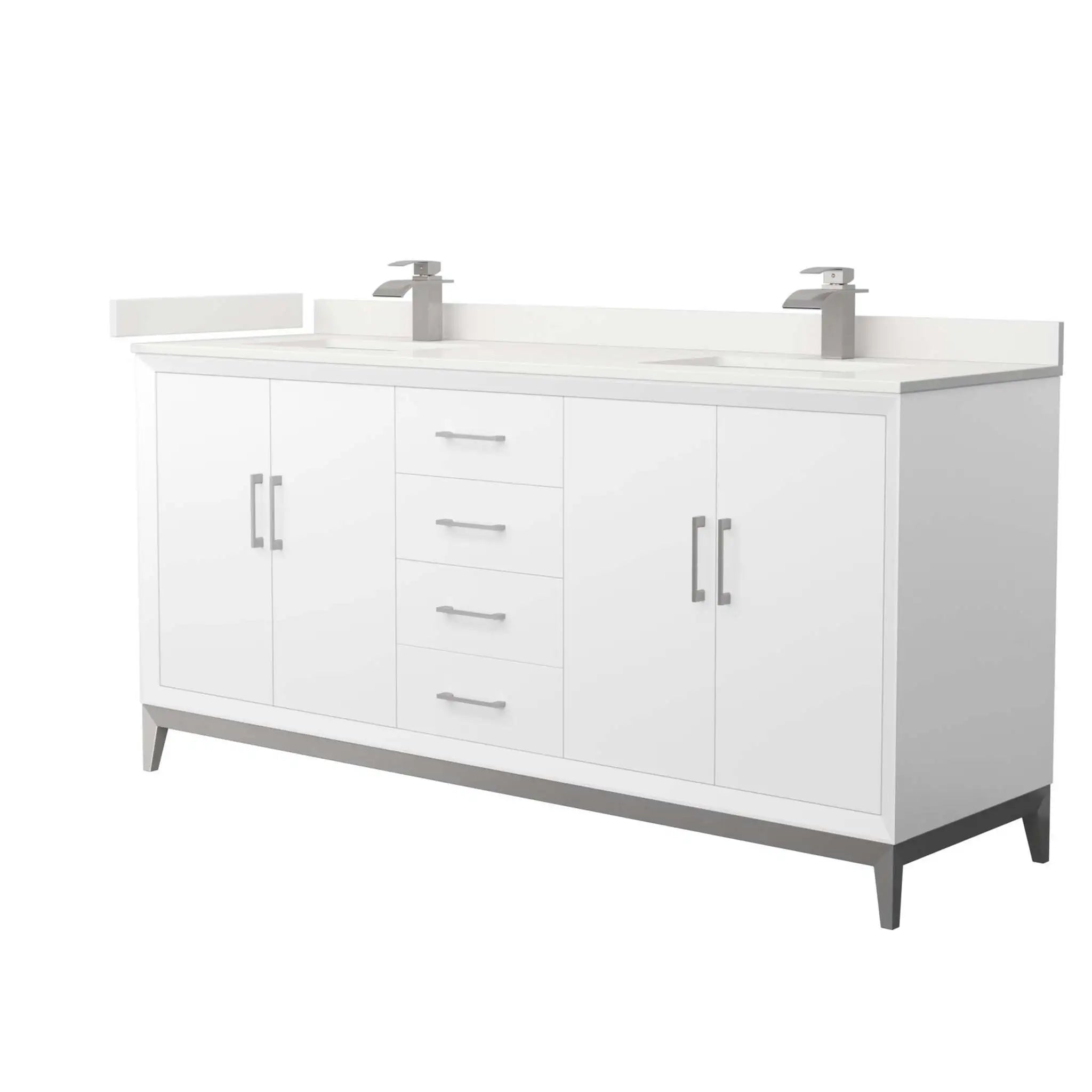 72" Amici Double Bathroom Vanity in White with Brushed Nickel Trim by Wyndham