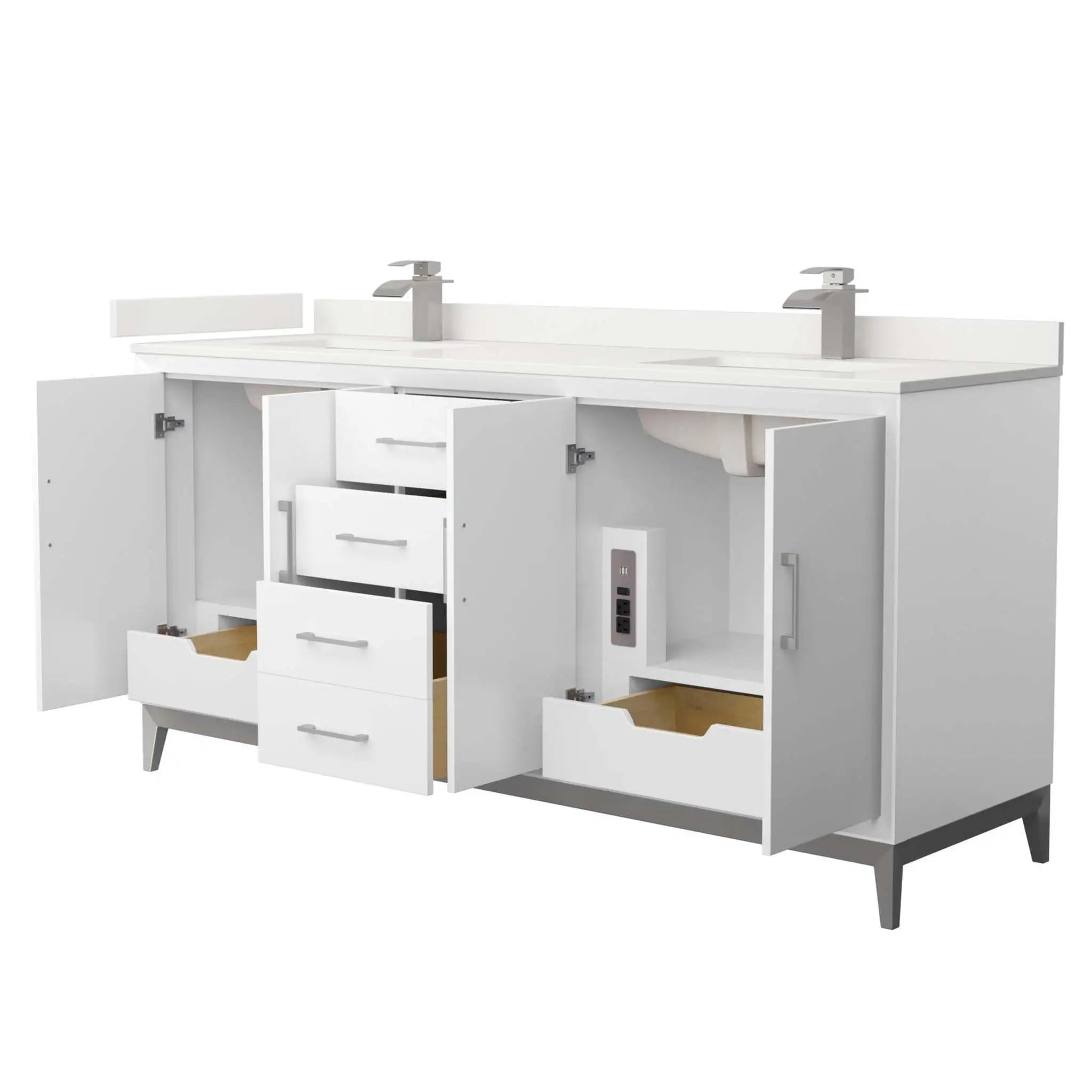 72" Amici Double Bathroom Vanity in White with Brushed Nickel Trim by Wyndham