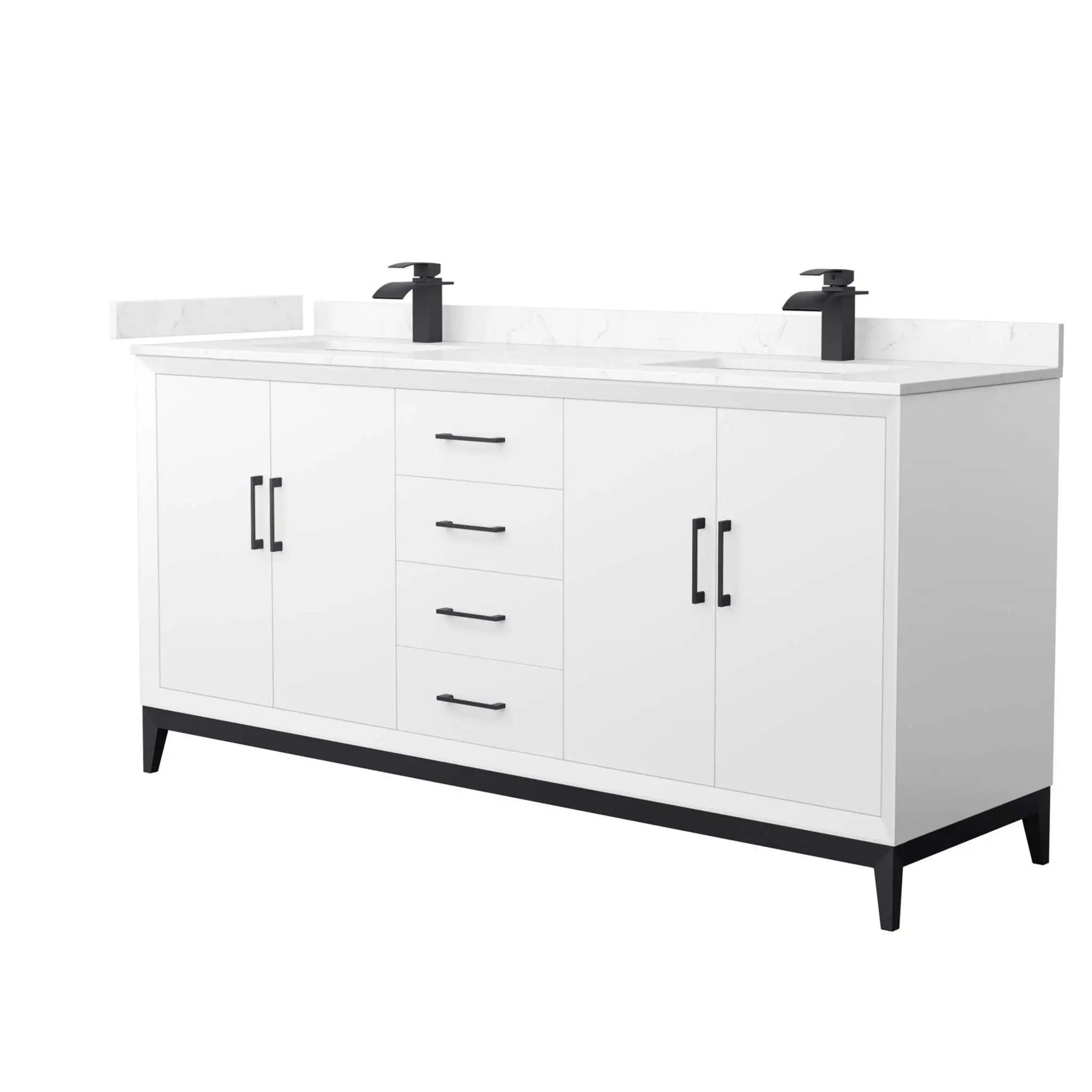 72" Amici Double Bathroom Vanity in White with Matte Black Trim by Wyndham