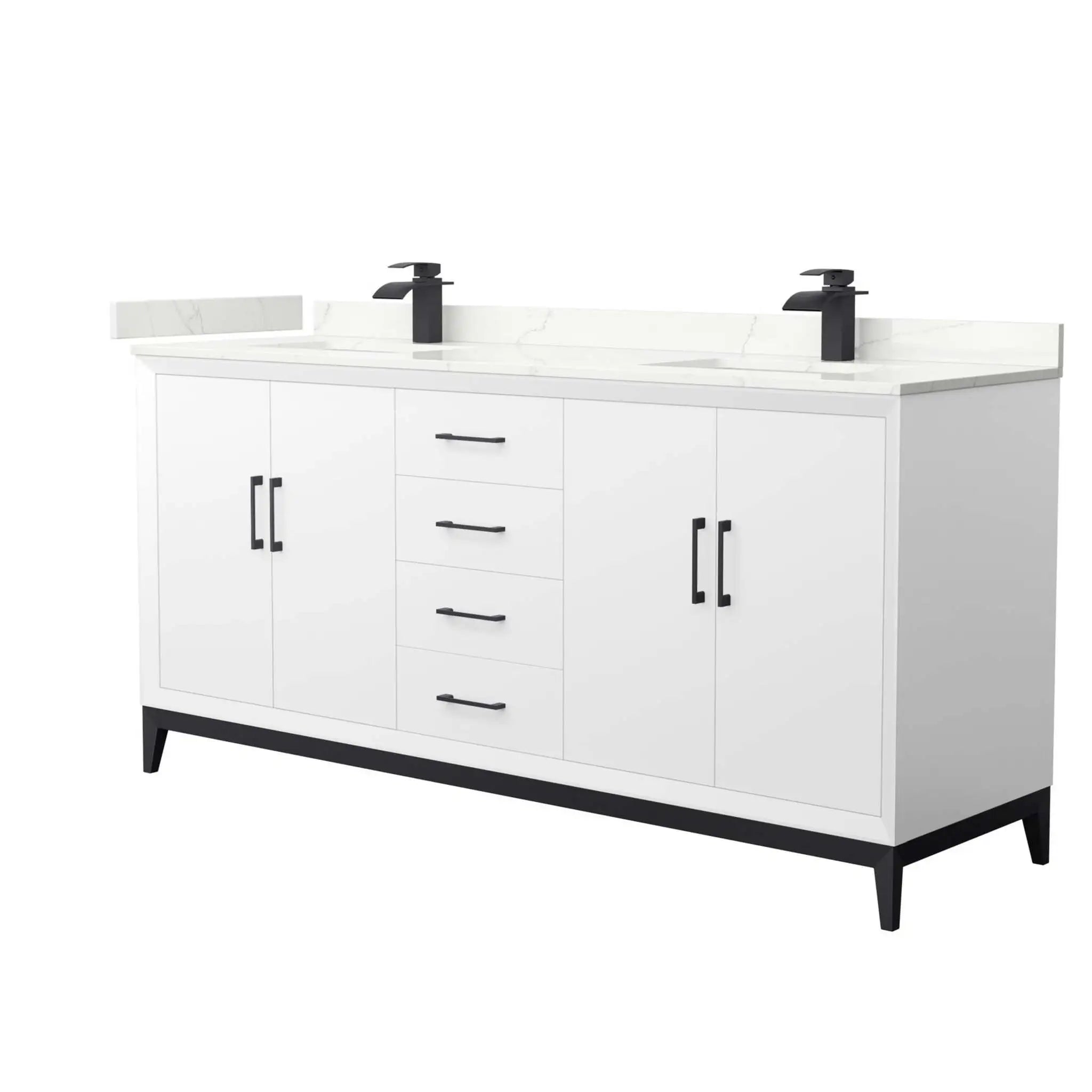 72" Amici Double Bathroom Vanity in White with Matte Black Trim by Wyndham