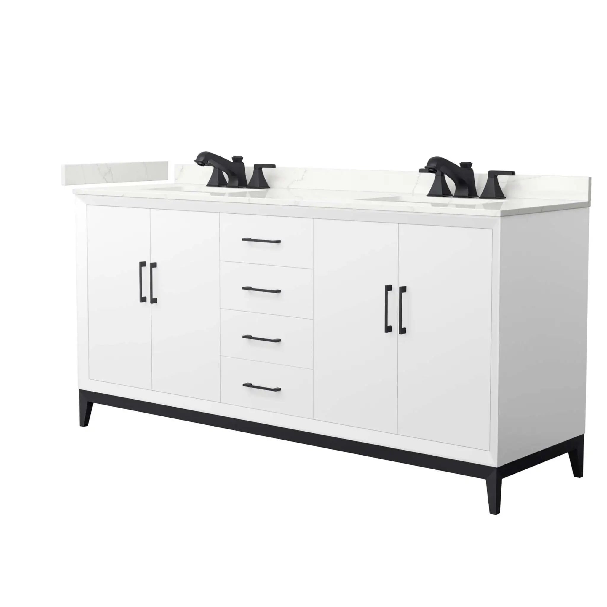 72" Amici Double Bathroom Vanity in White with Matte Black Trim by Wyndham