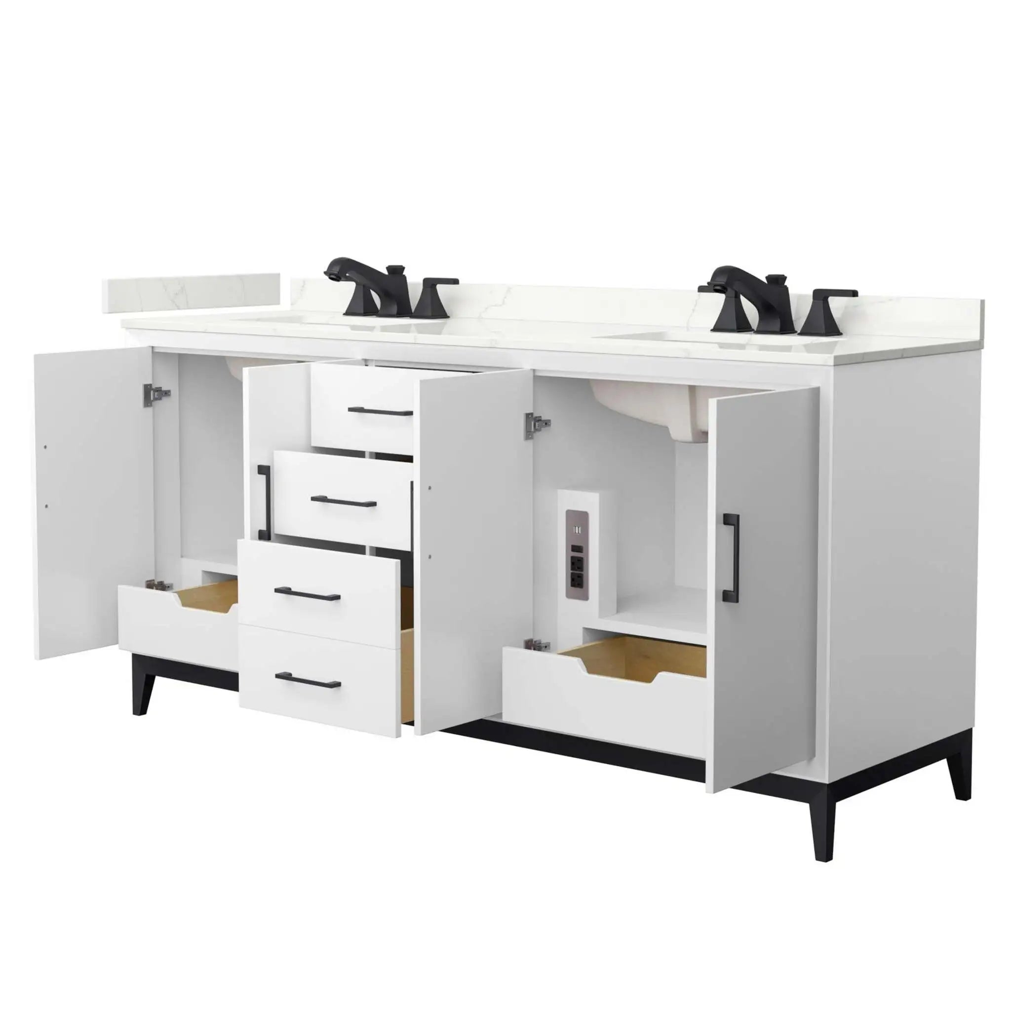 72" Amici Double Bathroom Vanity in White with Matte Black Trim by Wyndham