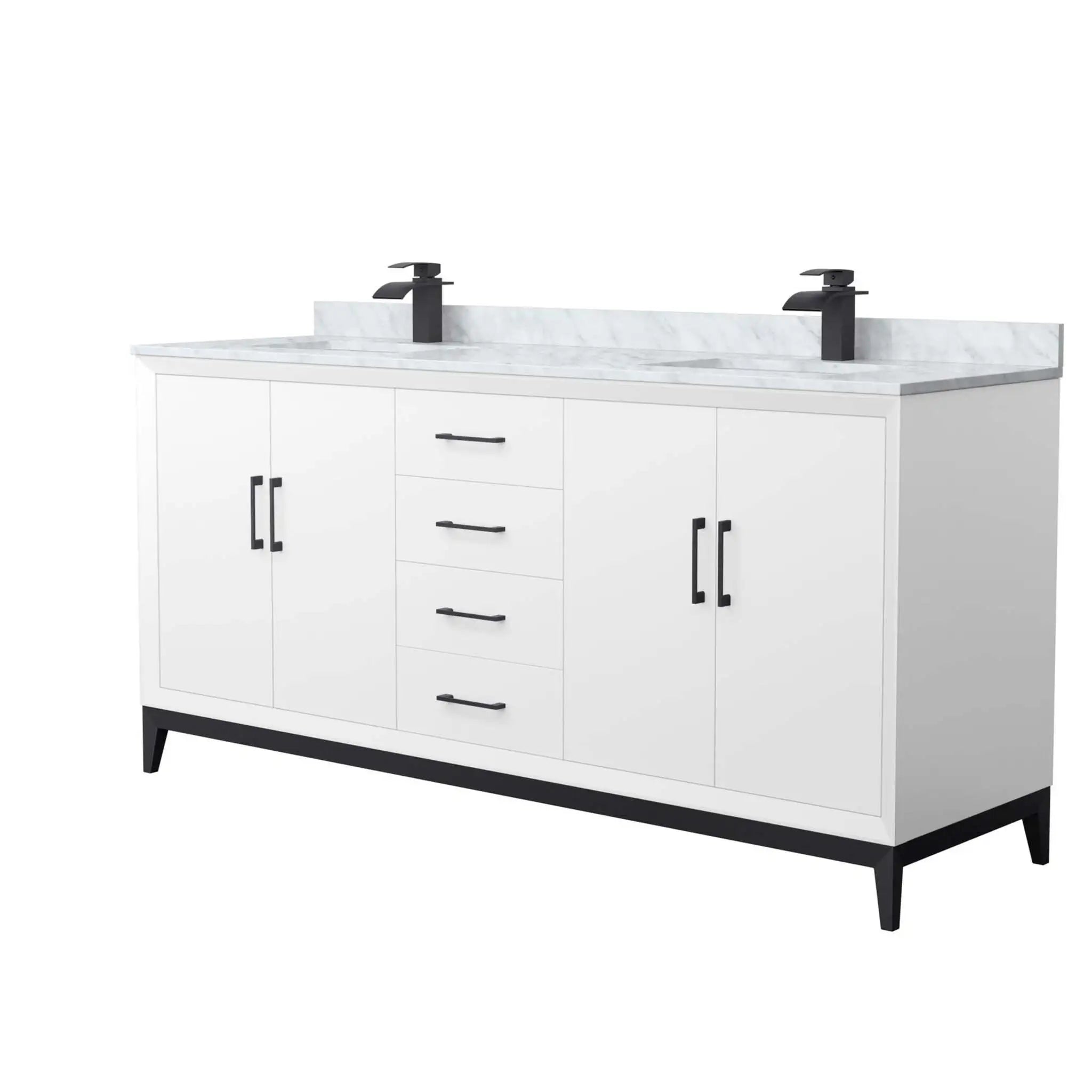 72" Amici Double Bathroom Vanity in White with Matte Black Trim by Wyndham
