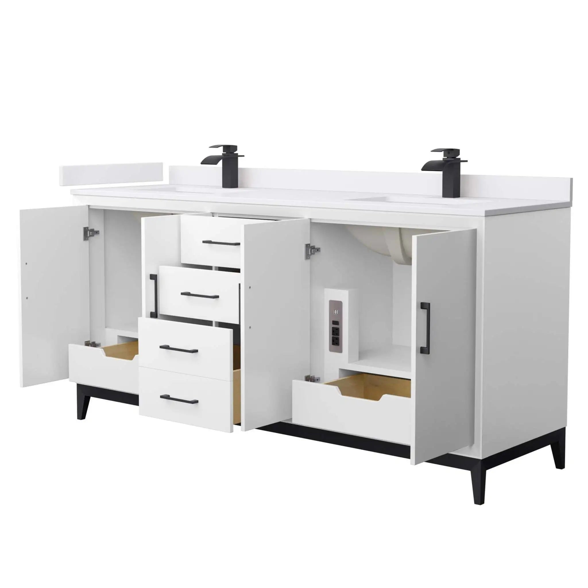72" Amici Double Bathroom Vanity in White with Matte Black Trim by Wyndham