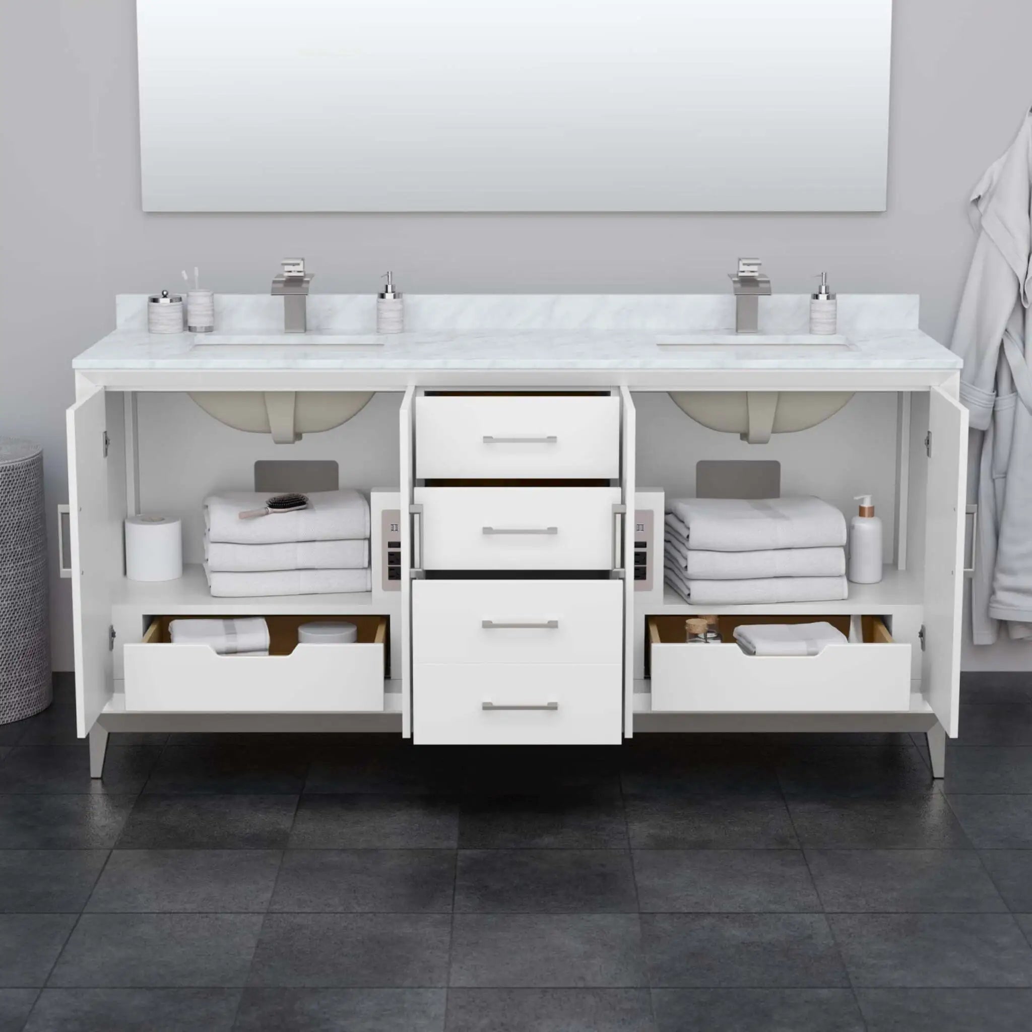 72" Amici Double Bathroom Vanity in White with Satin Bronze Trim by Wyndham