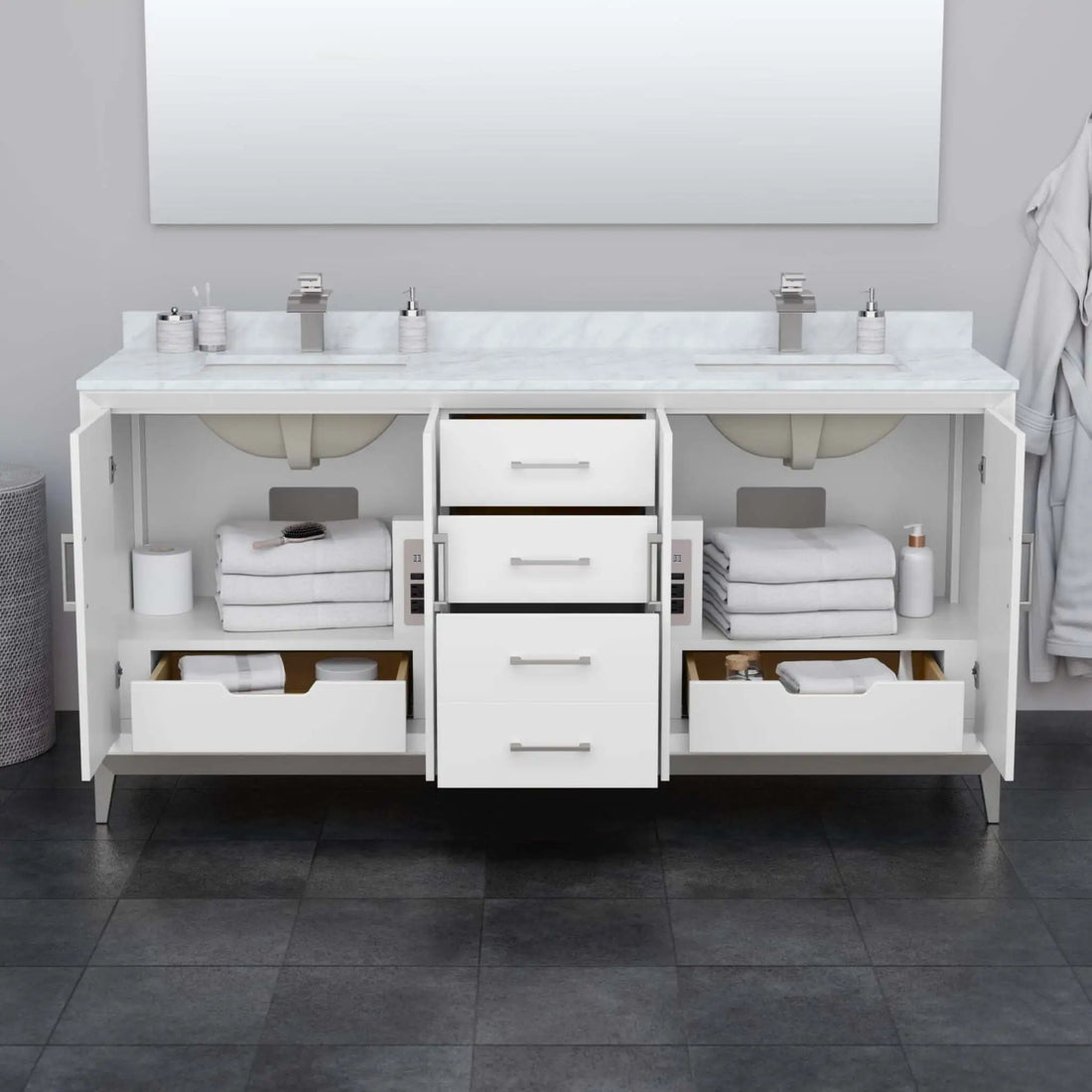 72" Amici Double Bathroom Vanity in White with Satin Bronze Trim by Wyndham