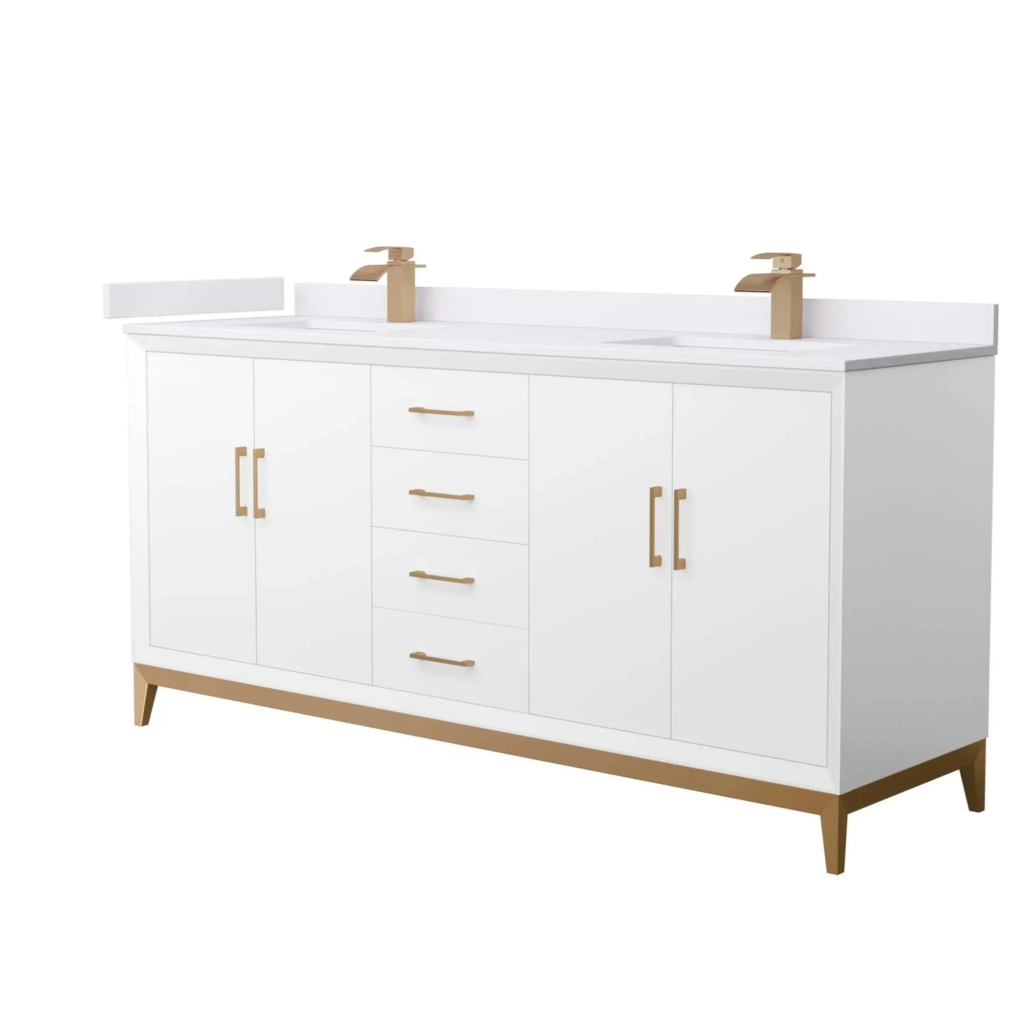 72" Amici Double Bathroom Vanity in White with Satin Bronze Trim by Wyndham