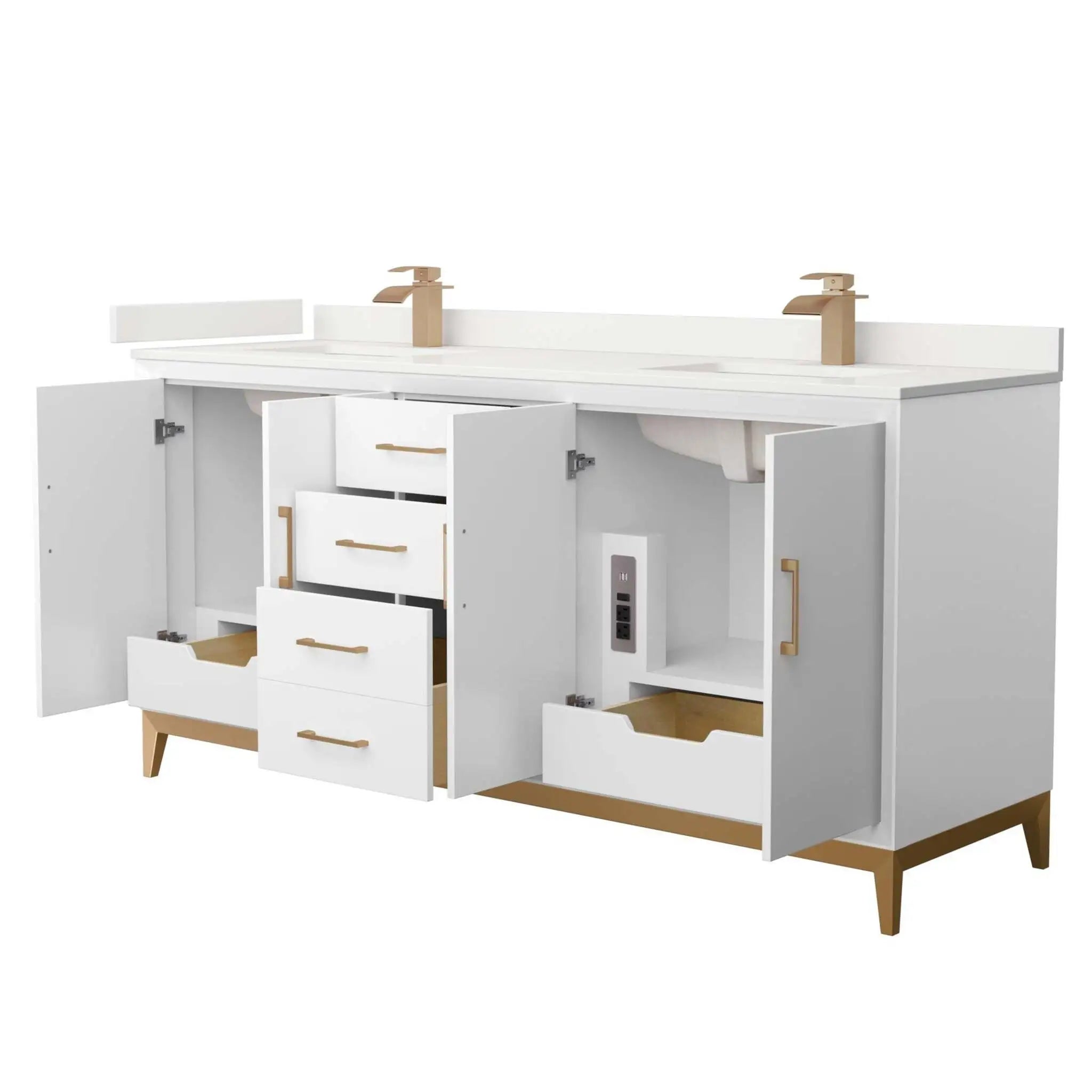 72" Amici Double Bathroom Vanity in White with Satin Bronze Trim by Wyndham