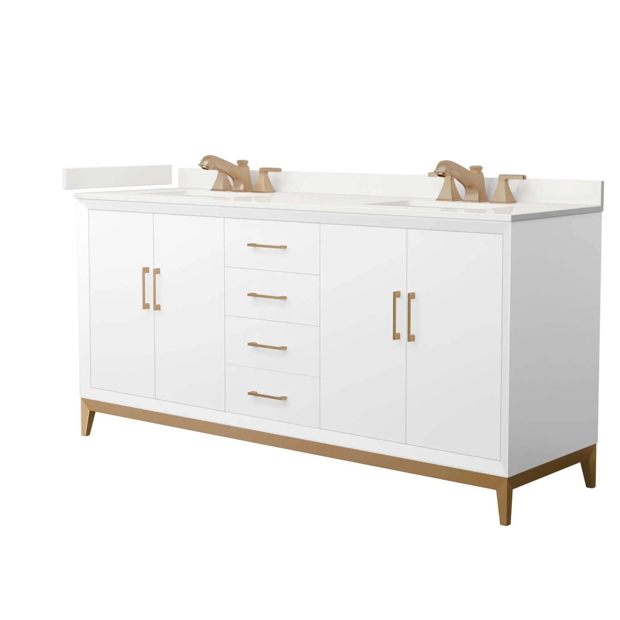 72" Amici Double Bathroom Vanity in White with Satin Bronze Trim by Wyndham