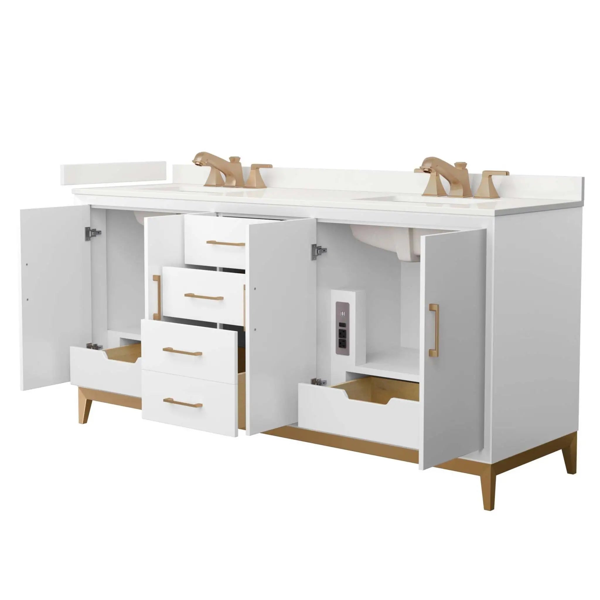 72" Amici Double Bathroom Vanity in White with Satin Bronze Trim by Wyndham