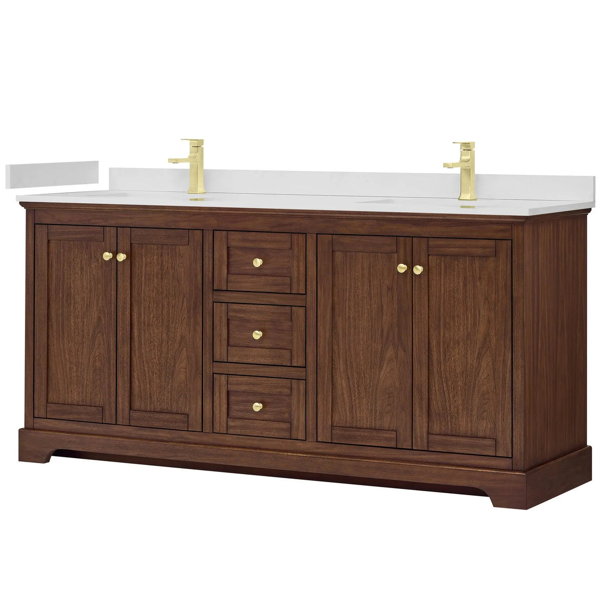 72" Avery Double Bathroom Vanity Dark Walnut Brushed Gold Trim by wyndham View 25