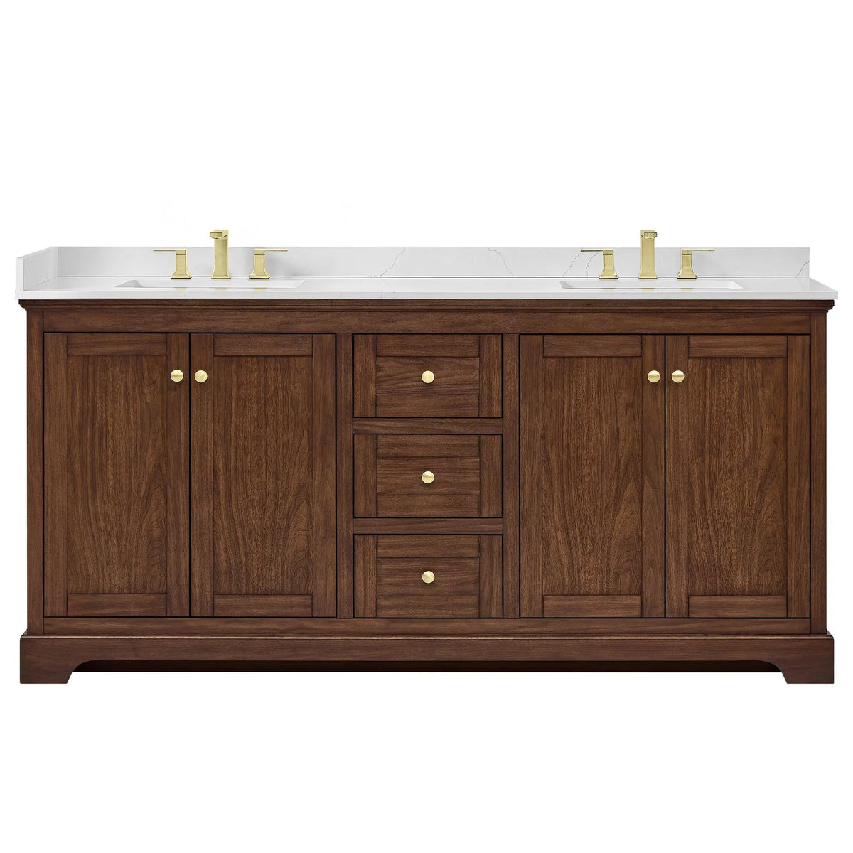 72" Avery Double Bathroom Vanity Dark Walnut Brushed Gold Trim by wyndham View 36