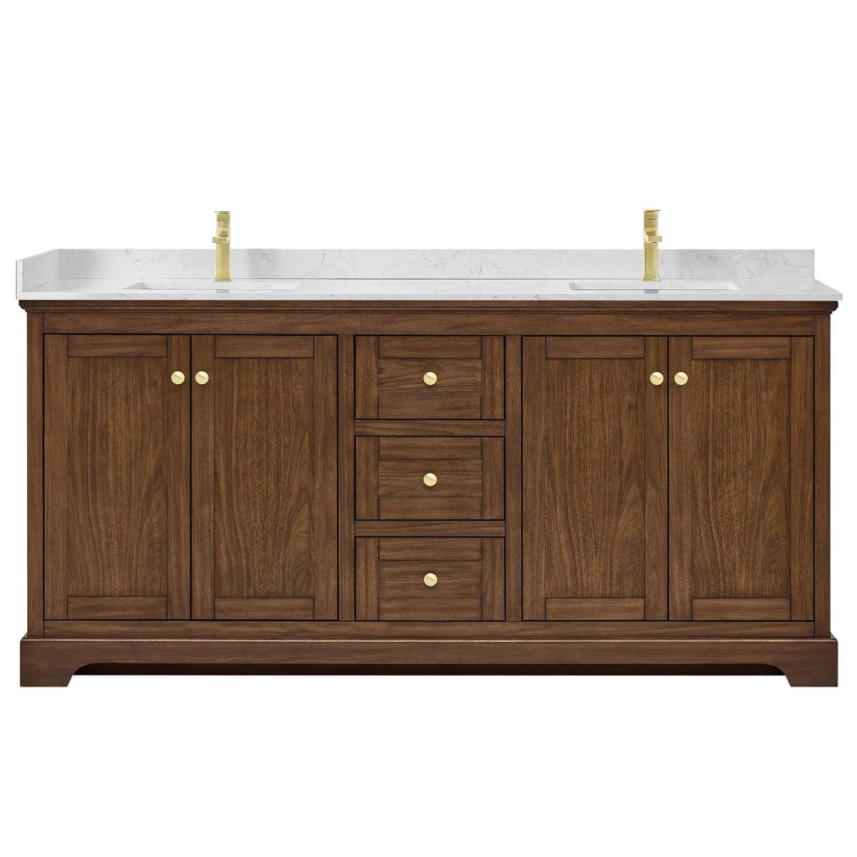 72" Avery Double Bathroom Vanity Dark Walnut Brushed Gold Trim by wyndham View 1