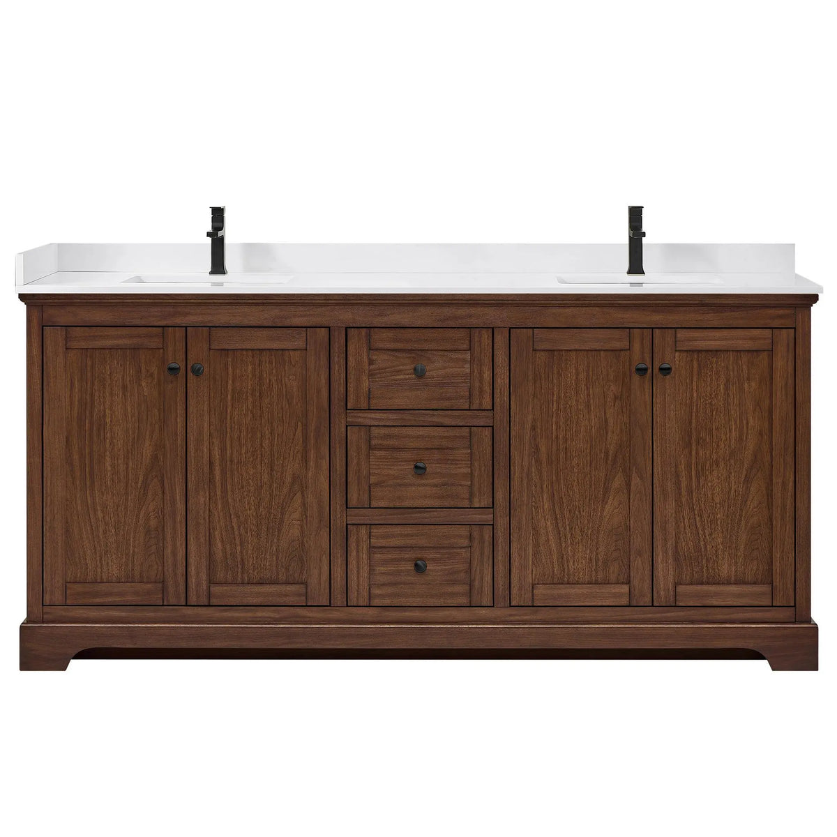 72" Avery Double Bathroom Vanity Dark Walnut Matte Black Trim by wyndham View 6