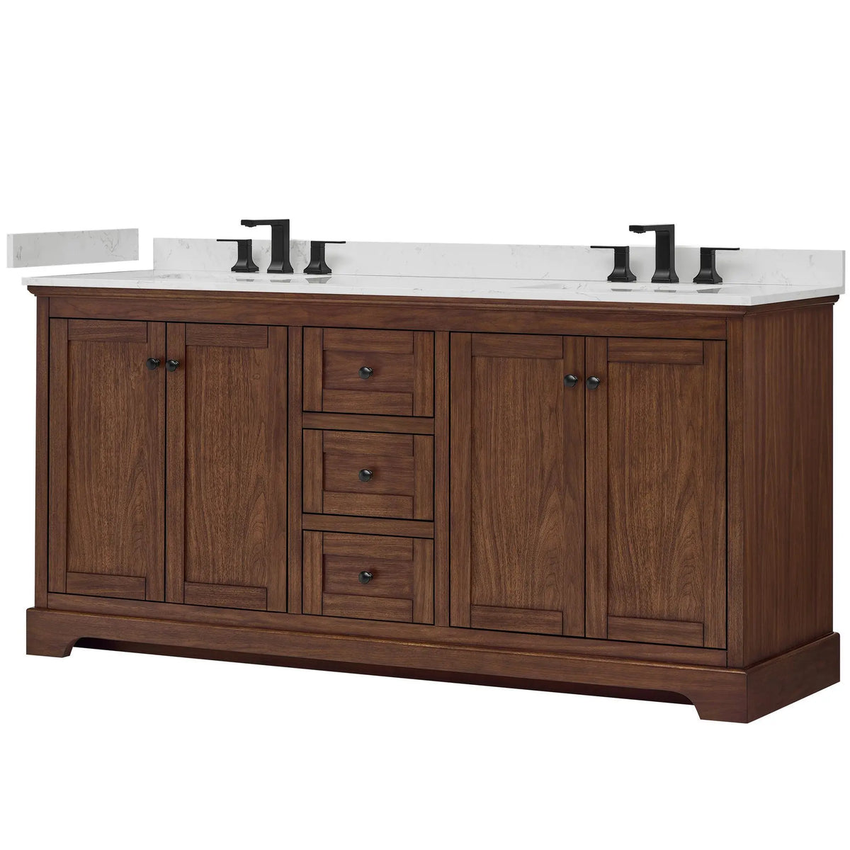 72" Avery Double Bathroom Vanity Dark Walnut Matte Black Trim by wyndham View 15