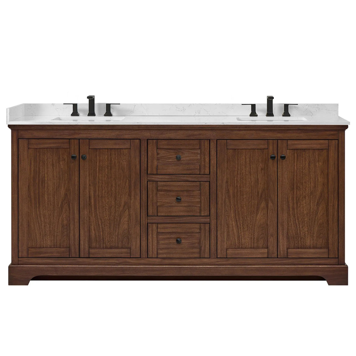 72" Avery Double Bathroom Vanity Dark Walnut Matte Black Trim by wyndham View 11