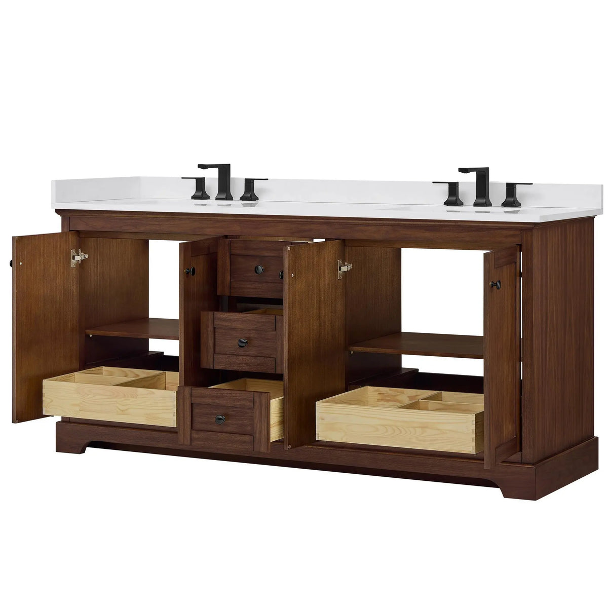 72" Avery Double Bathroom Vanity Dark Walnut Matte Black Trim by wyndham View 18