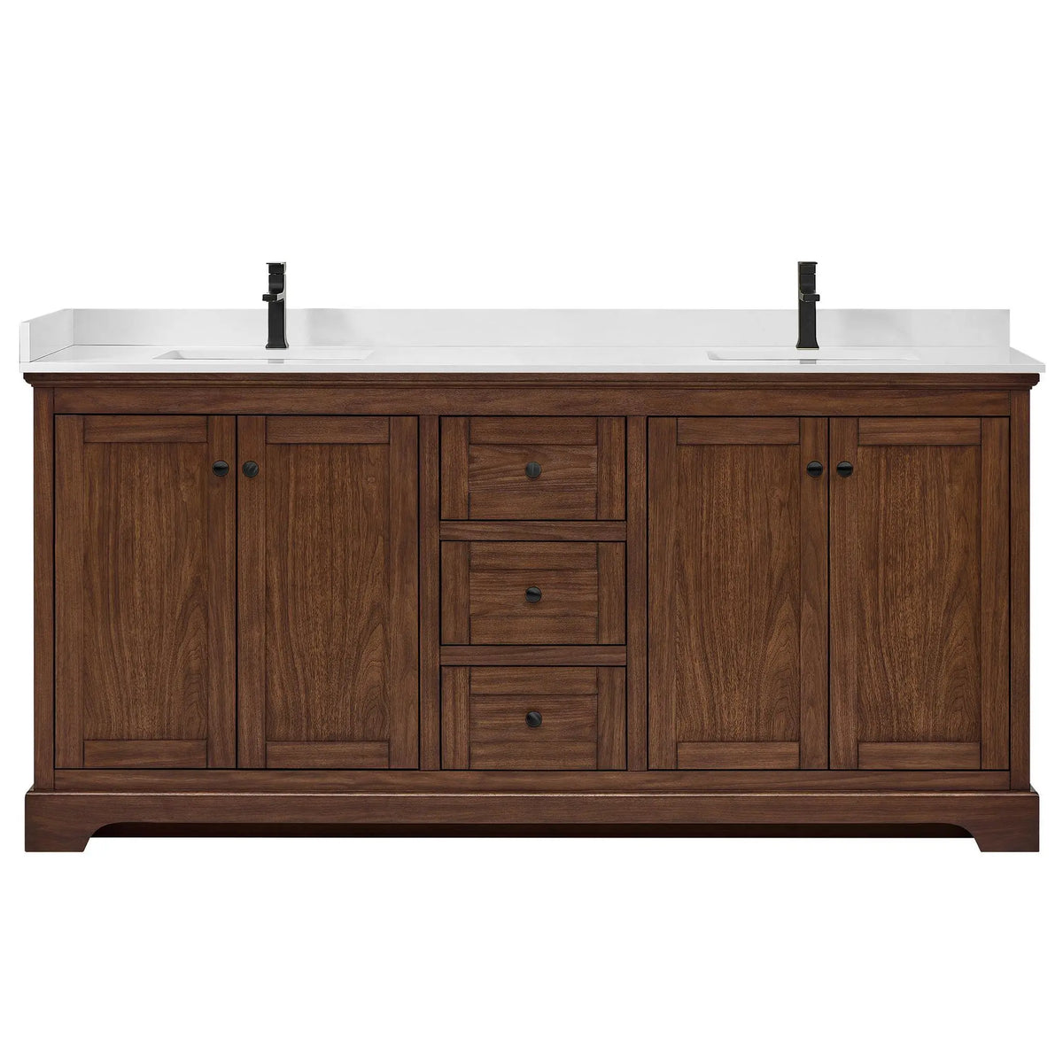 72" Avery Double Bathroom Vanity Dark Walnut Matte Black Trim by wyndham View 21