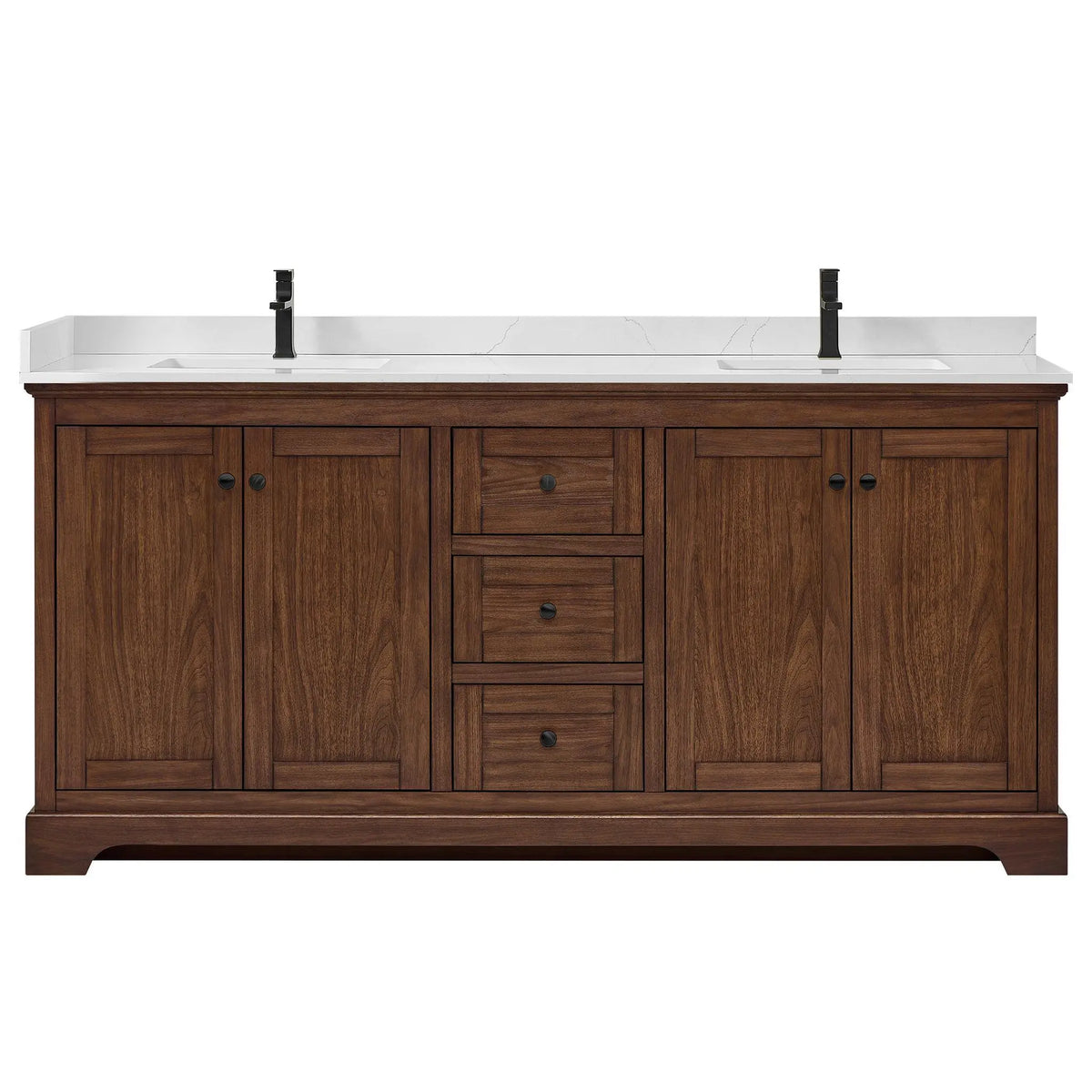 72" Avery Double Bathroom Vanity Dark Walnut Matte Black Trim by wyndham View 26