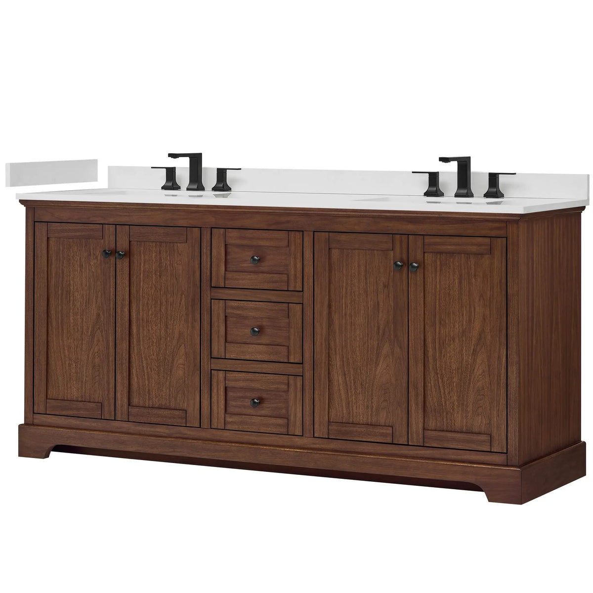 72" Avery Double Bathroom Vanity Dark Walnut Matte Black Trim by wyndham View 35