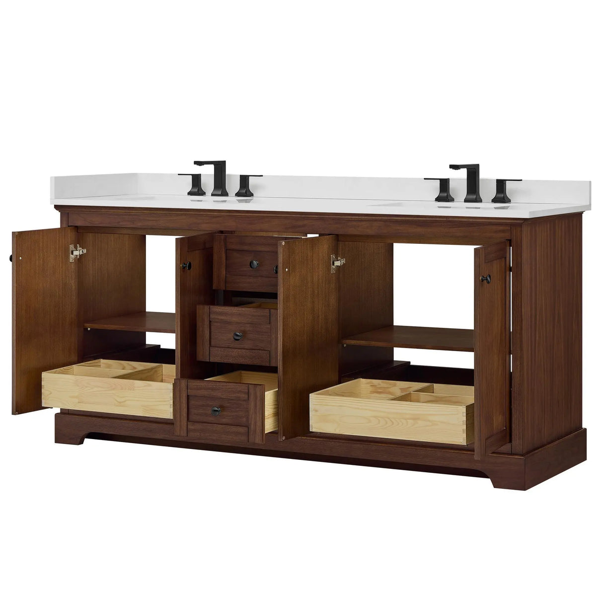 72" Avery Double Bathroom Vanity Dark Walnut Matte Black Trim by wyndham View 33