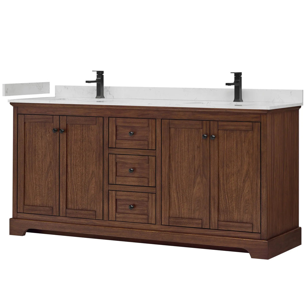72" Avery Double Bathroom Vanity Dark Walnut Matte Black Trim by wyndham View 5