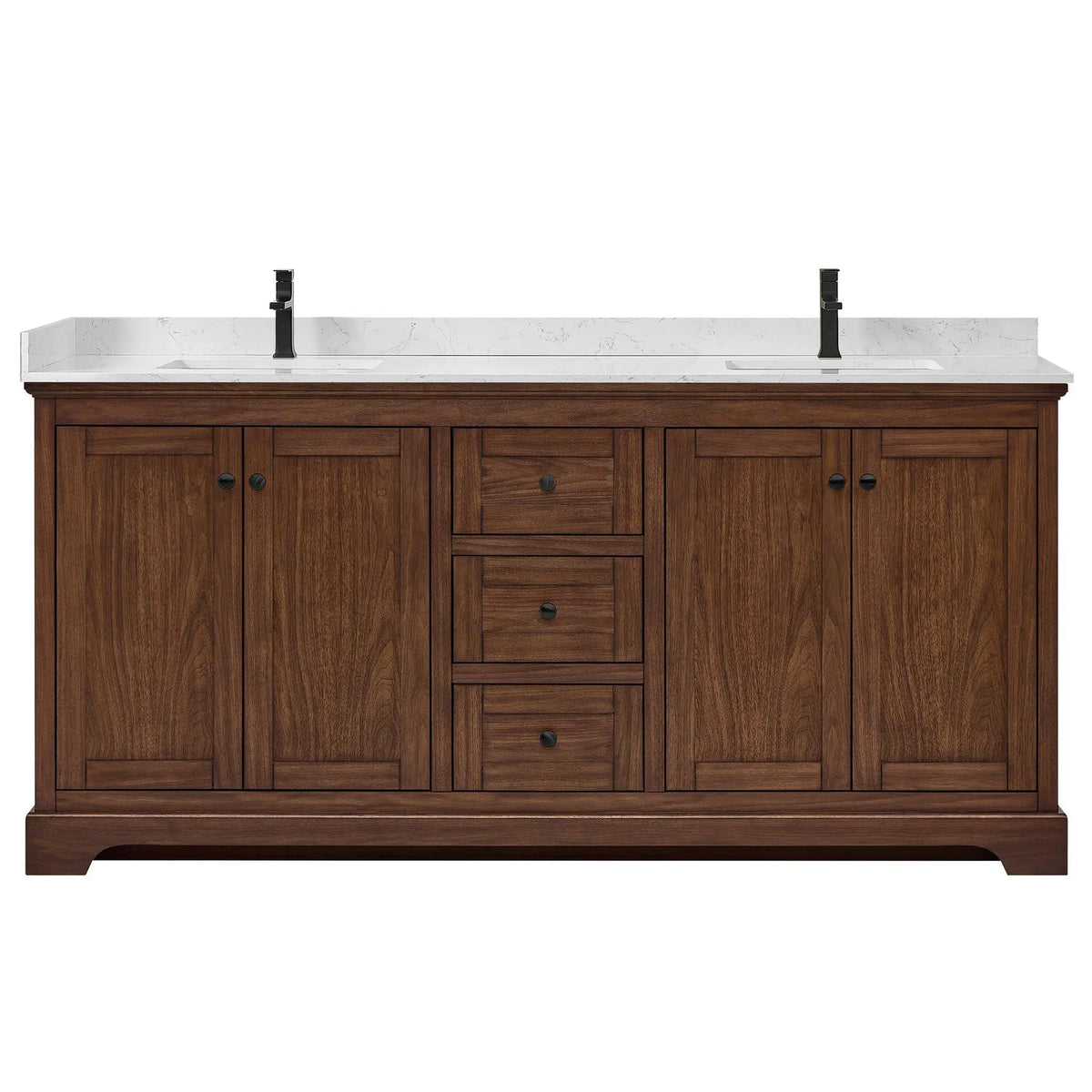72" Avery Double Bathroom Vanity Dark Walnut Matte Black Trim by wyndham View 1