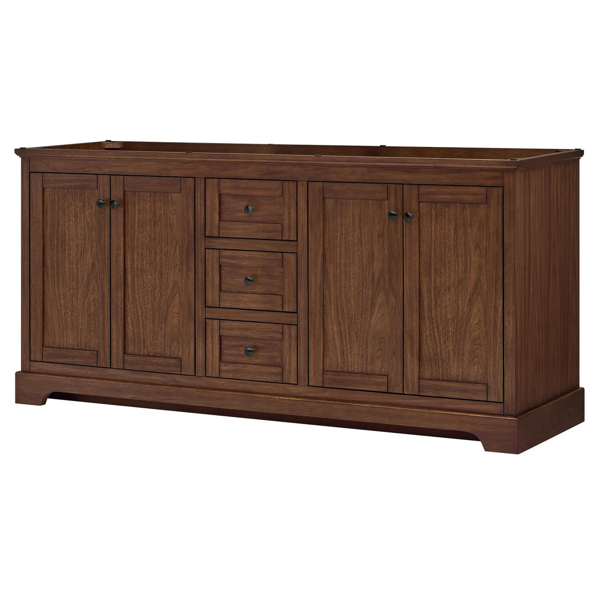 72" Avery Double Bathroom Vanity Dark Walnut Matte Black Trim by wyndham View 44