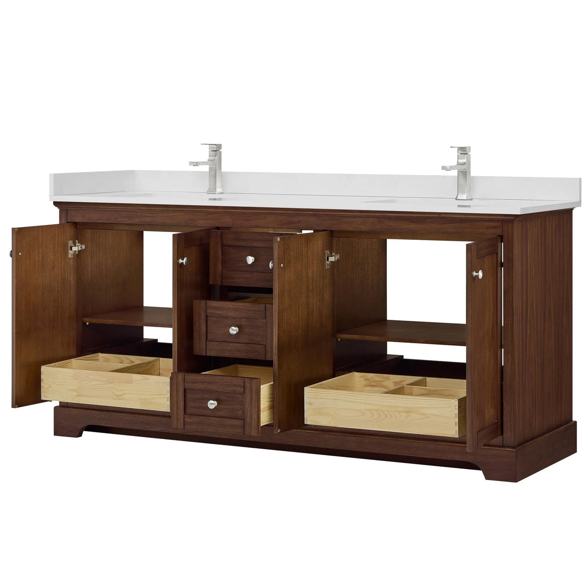 72" Avery Double Bathroom Vanity Dark Walnut Polished Chrome Trim by wyndham View 23