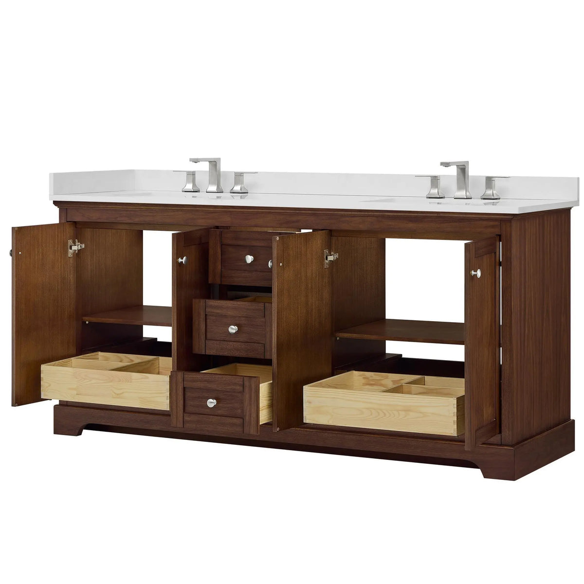 72" Avery Double Bathroom Vanity Dark Walnut Polished Chrome Trim by wyndham View 33