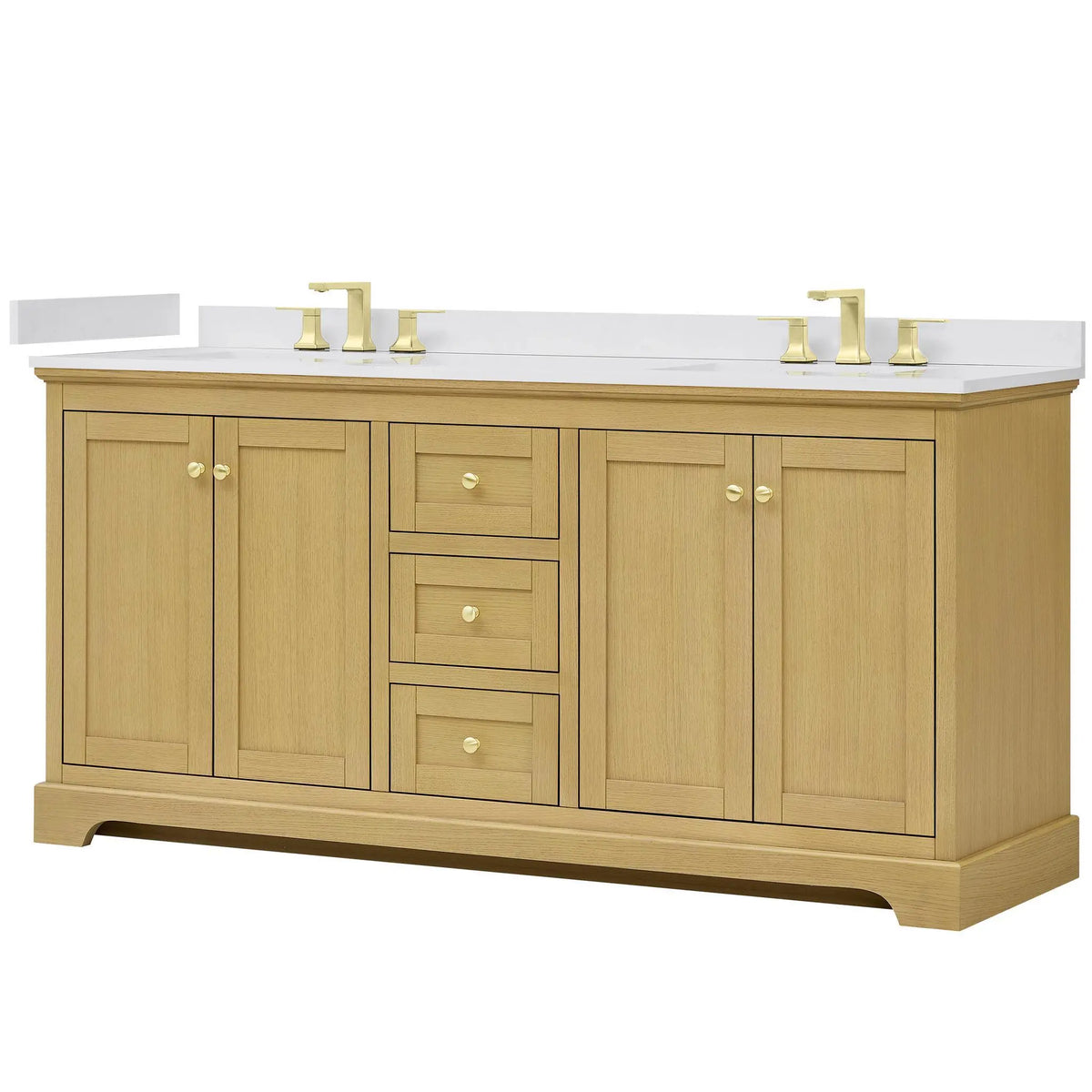 72" Avery Double Bathroom Vanity Honey Oak Brushed Gold Trim by wyndham View 30