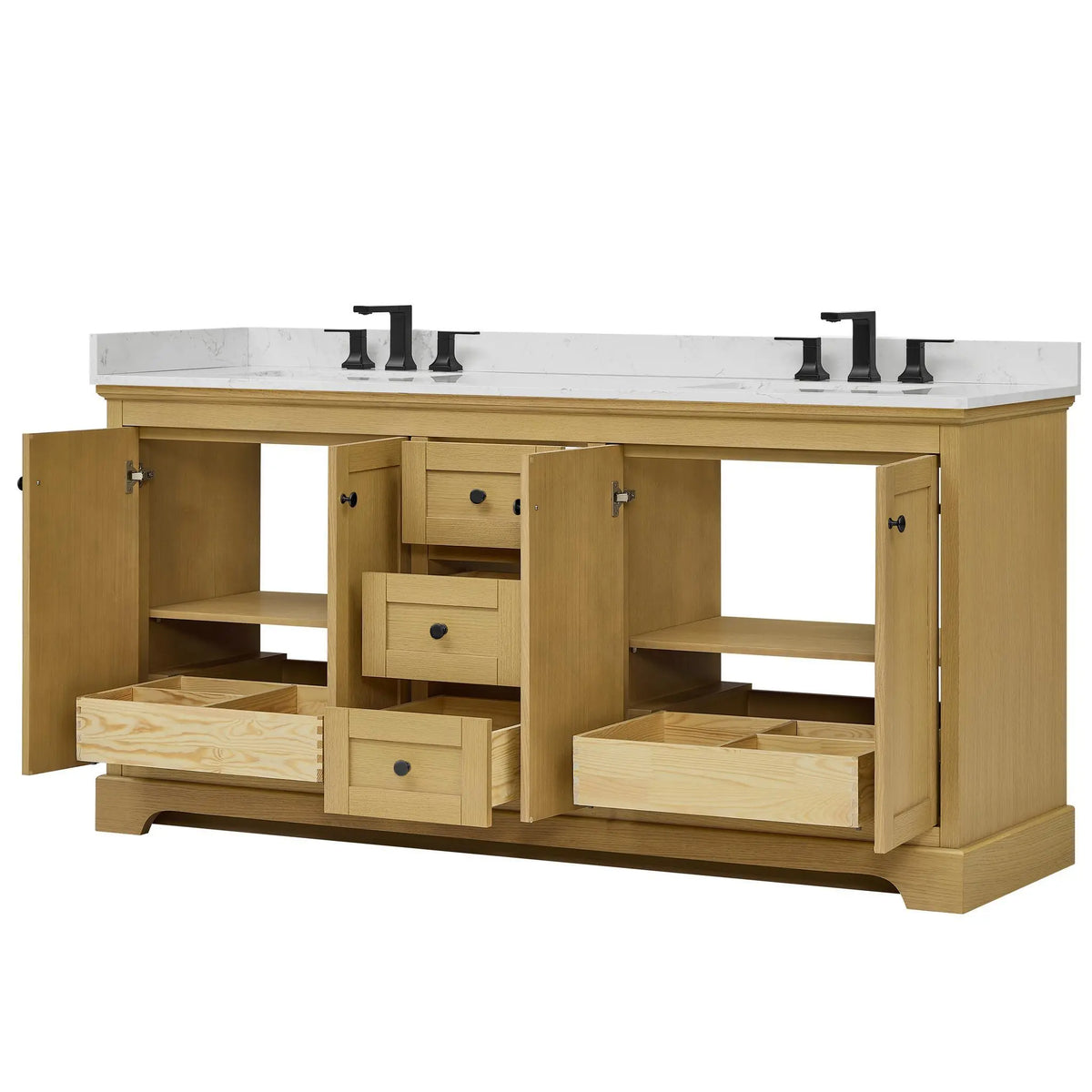 72" Avery Double Bathroom Vanity Honey Oak Matte Black Trim by wyndham View 8