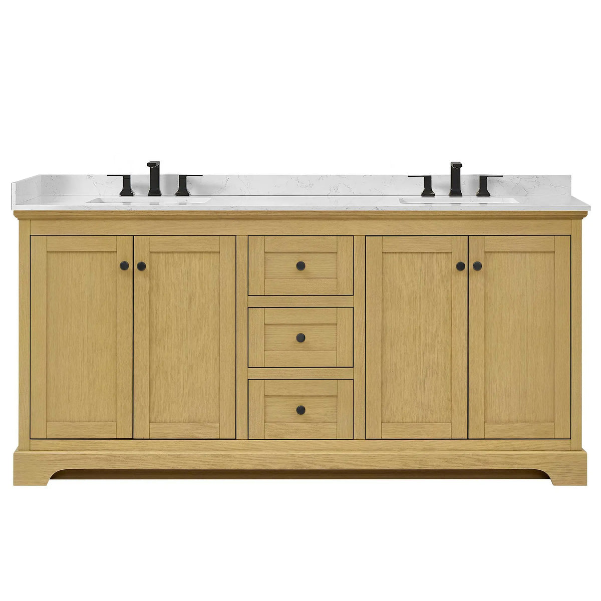 72" Avery Double Bathroom Vanity Honey Oak Matte Black Trim by wyndham View 6