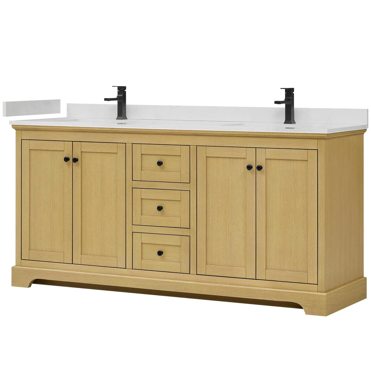 72" Avery Double Bathroom Vanity Honey Oak Matte Black Trim by wyndham View 15