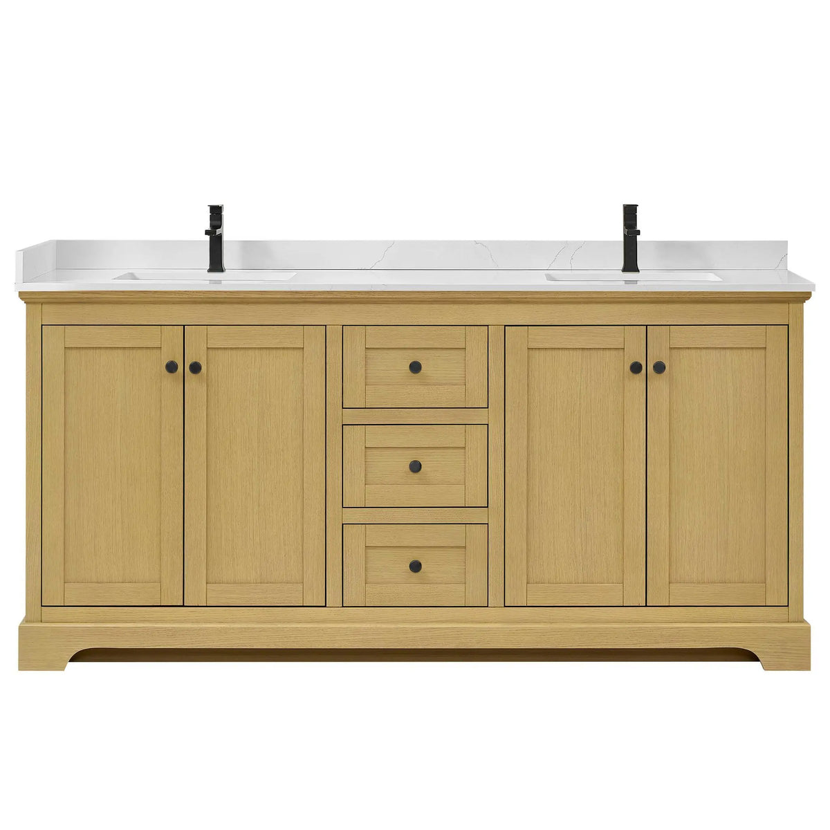 72" Avery Double Bathroom Vanity Honey Oak Matte Black Trim by wyndham View 11