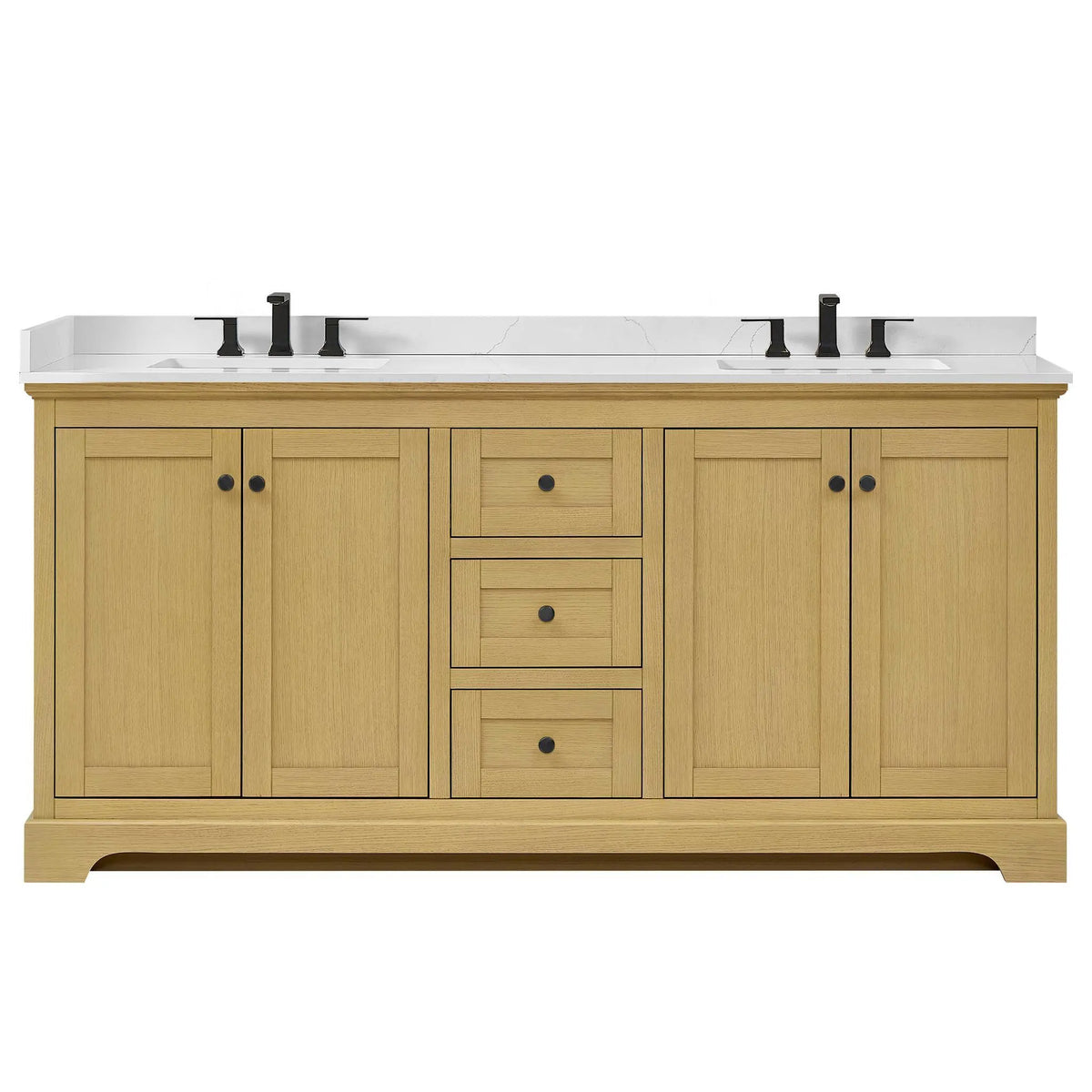 72" Avery Double Bathroom Vanity Honey Oak Matte Black Trim by wyndham View 16