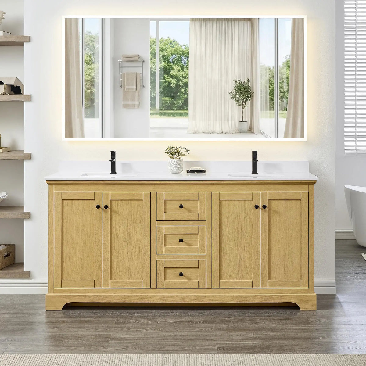72" Avery Double Bathroom Vanity Honey Oak Matte Black Trim by wyndham View 24