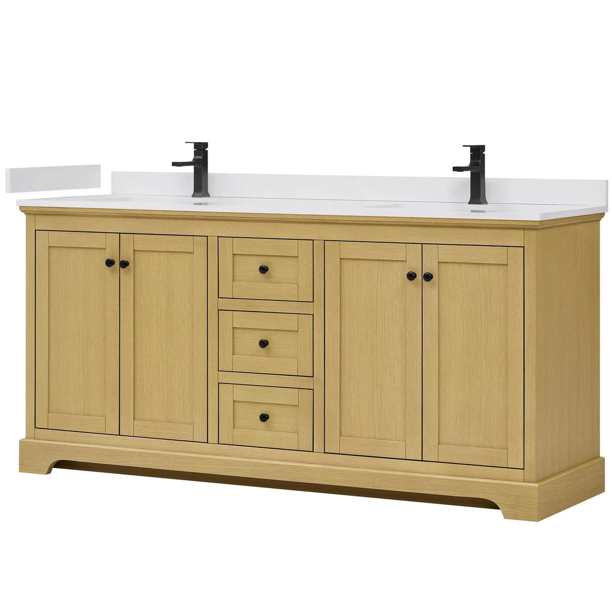 72" Avery Double Bathroom Vanity Honey Oak Matte Black Trim by wyndham View 25