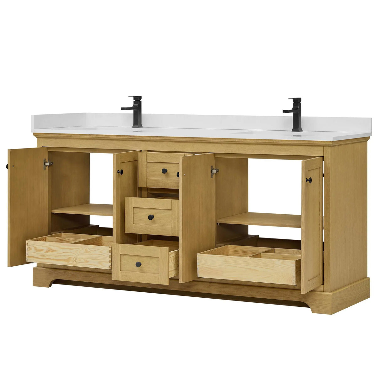 72" Avery Double Bathroom Vanity Honey Oak Matte Black Trim by wyndham View 33