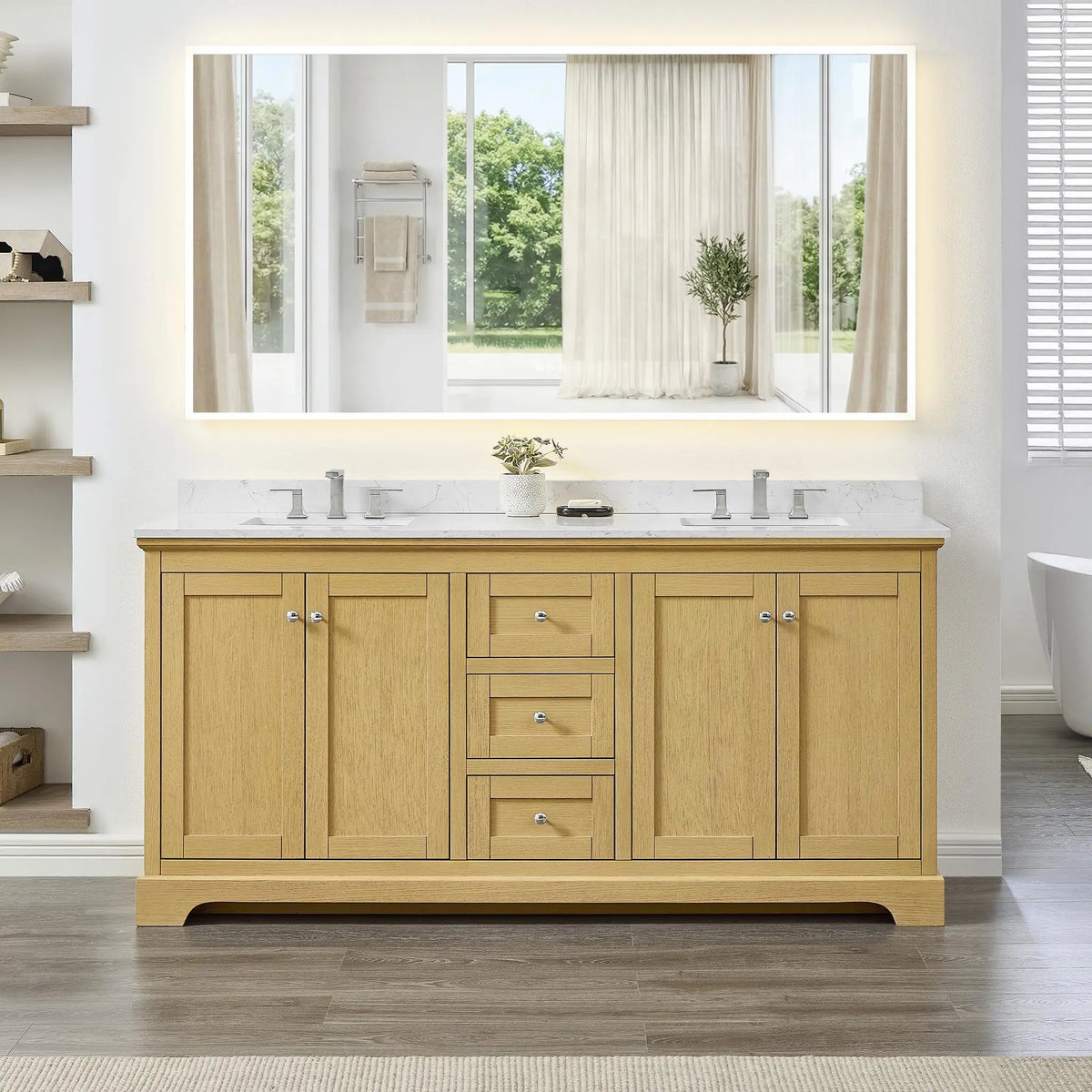 72" Avery Double Bathroom Vanity Honey Oak Polished Chrome Trim by wyndham View 9