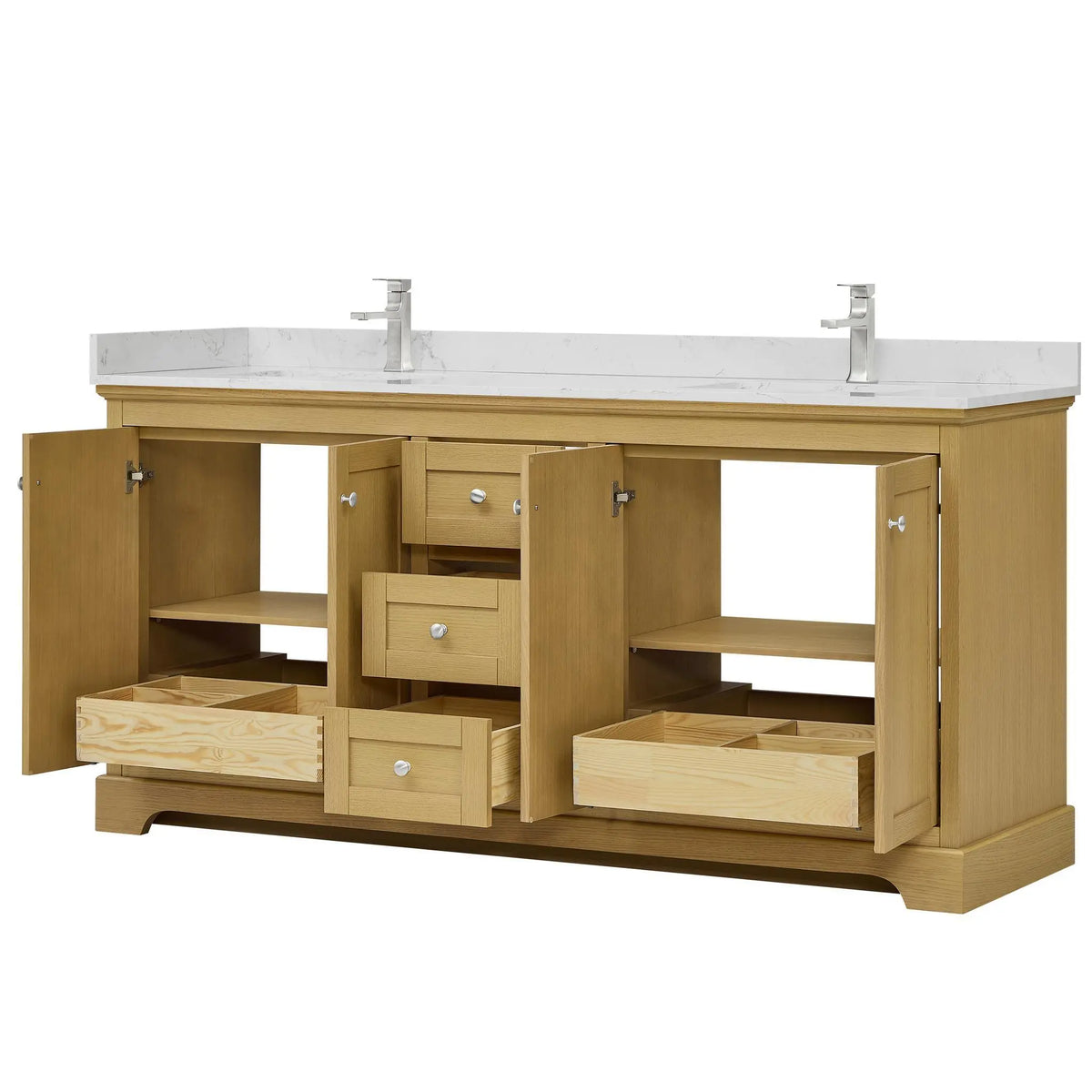 72" Avery Double Bathroom Vanity Honey Oak Polished Chrome Trim by wyndham View 3