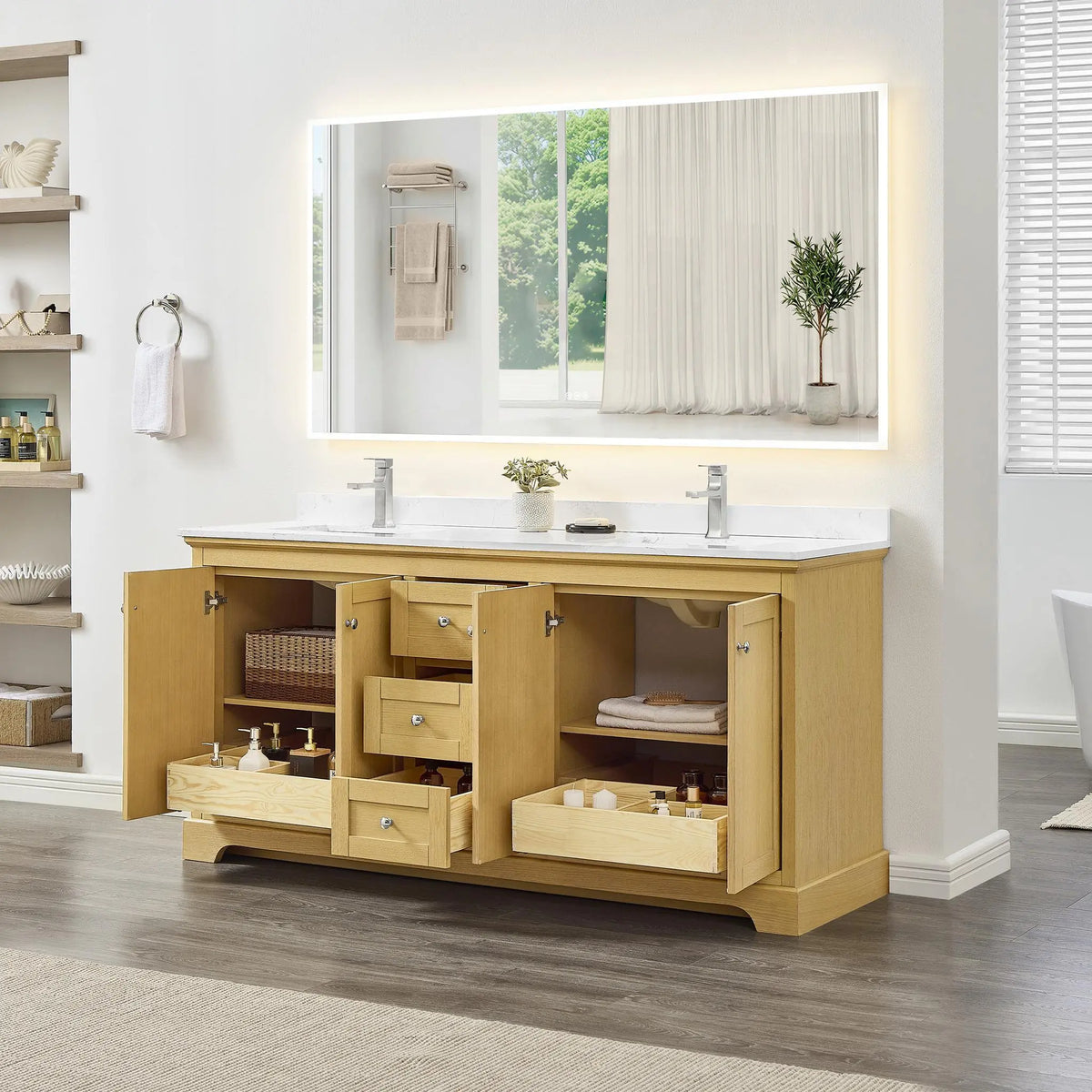 72" Avery Double Bathroom Vanity Honey Oak Polished Chrome Trim by wyndham View 2