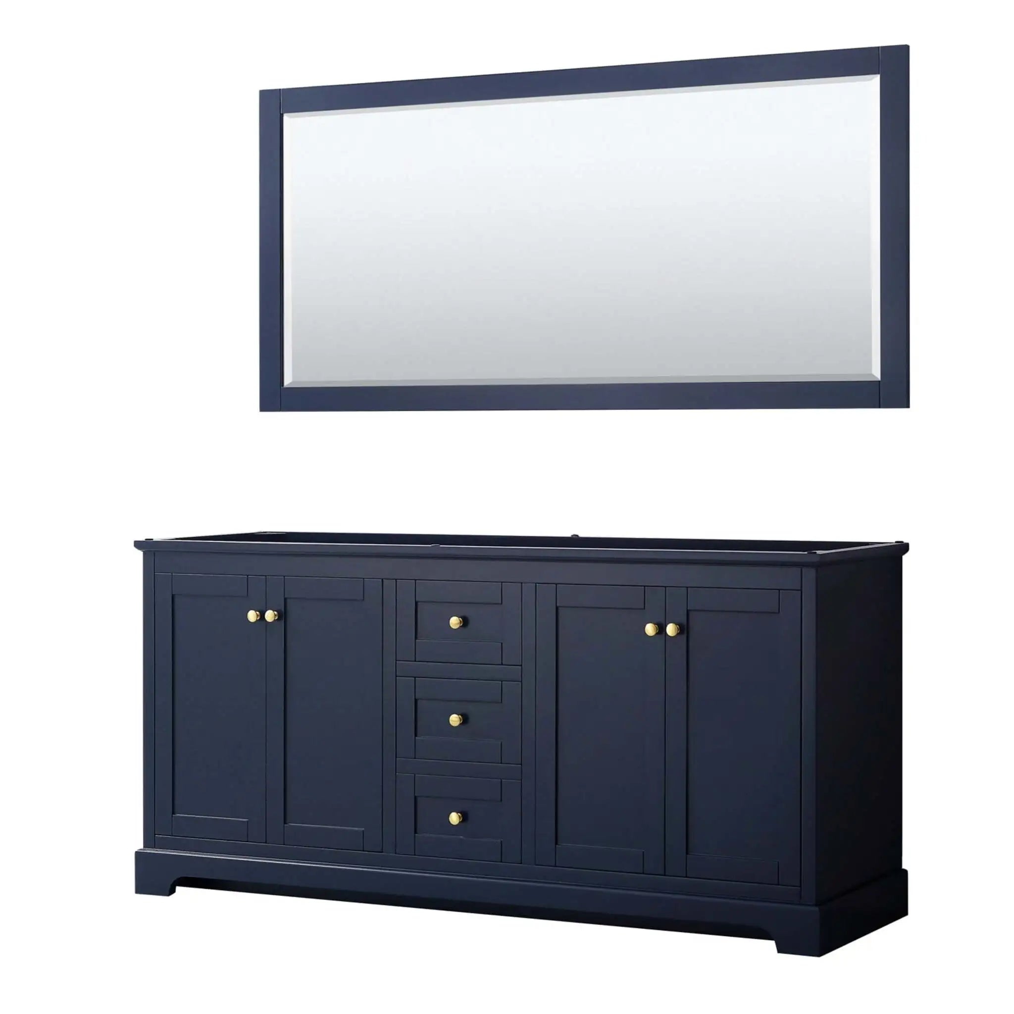 72" Avery Double Bathroom Vanity in Dark Blue with Brushed Gold Trim & 70" Mirror by Wyndham
