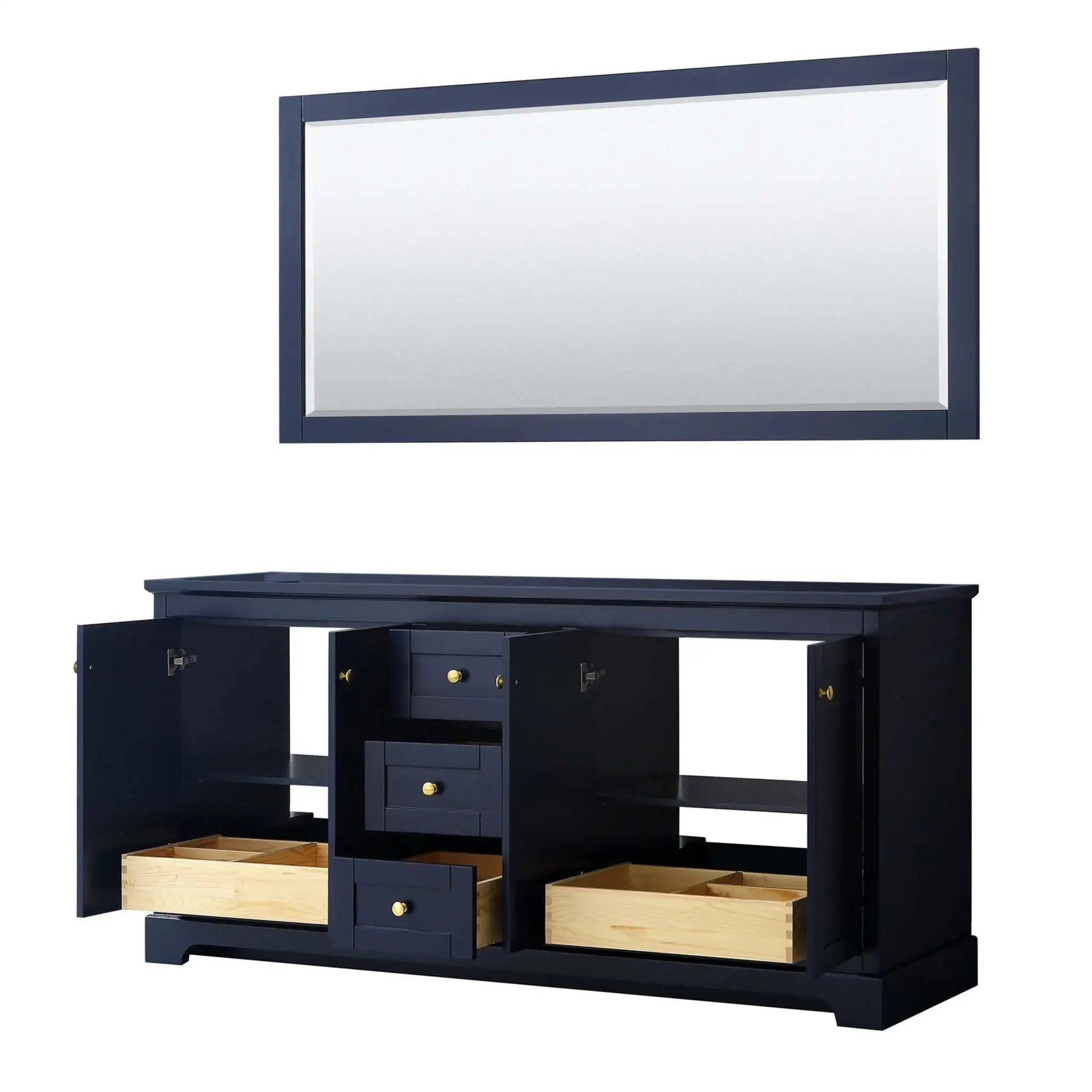 72" Avery Double Bathroom Vanity in Dark Blue with Brushed Gold Trim & 70" Mirror by Wyndham