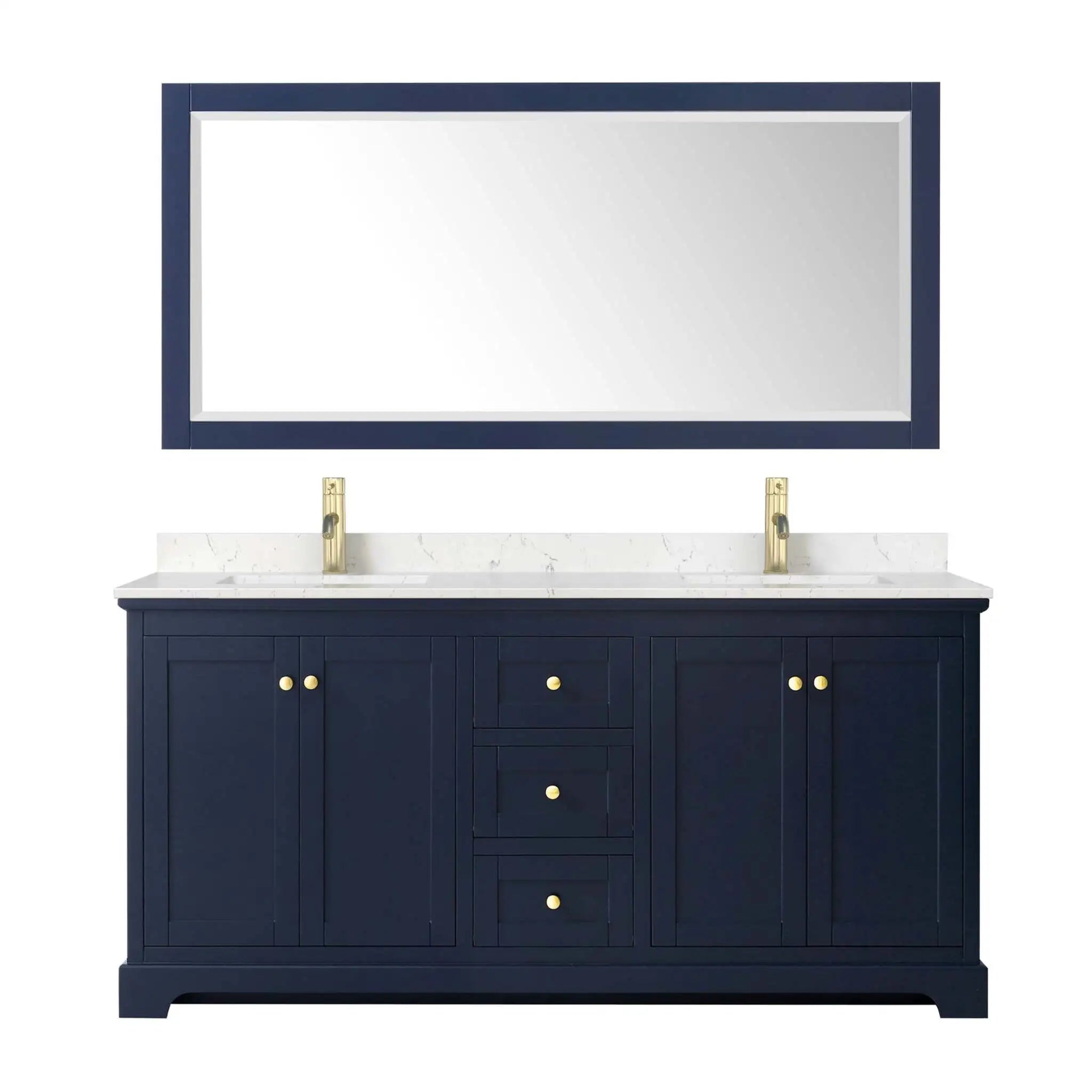 72" Avery Double Bathroom Vanity in Dark Blue with Brushed Gold Trim & 70" Mirror by Wyndham