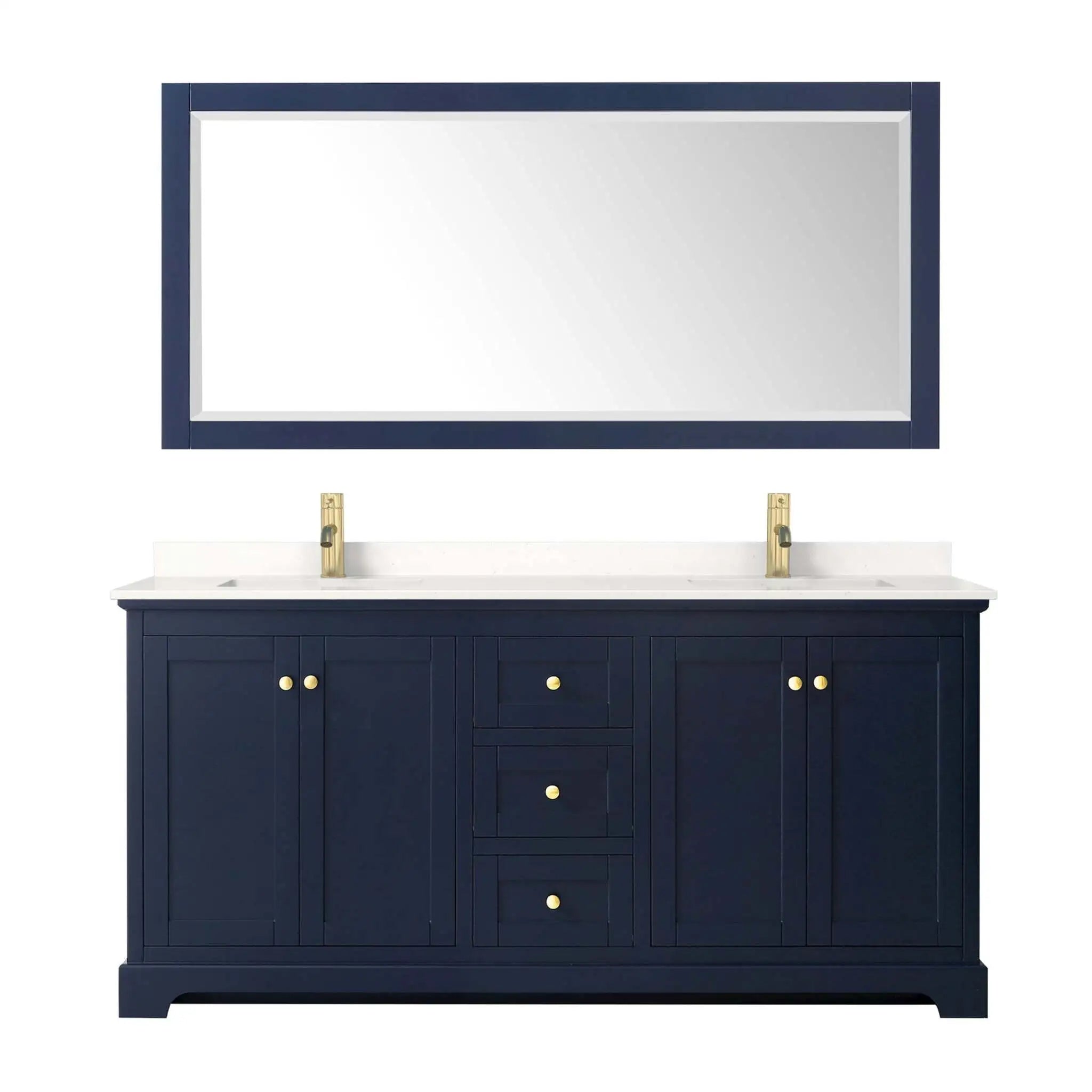 72" Avery Double Bathroom Vanity in Dark Blue with Brushed Gold Trim & 70" Mirror by Wyndham