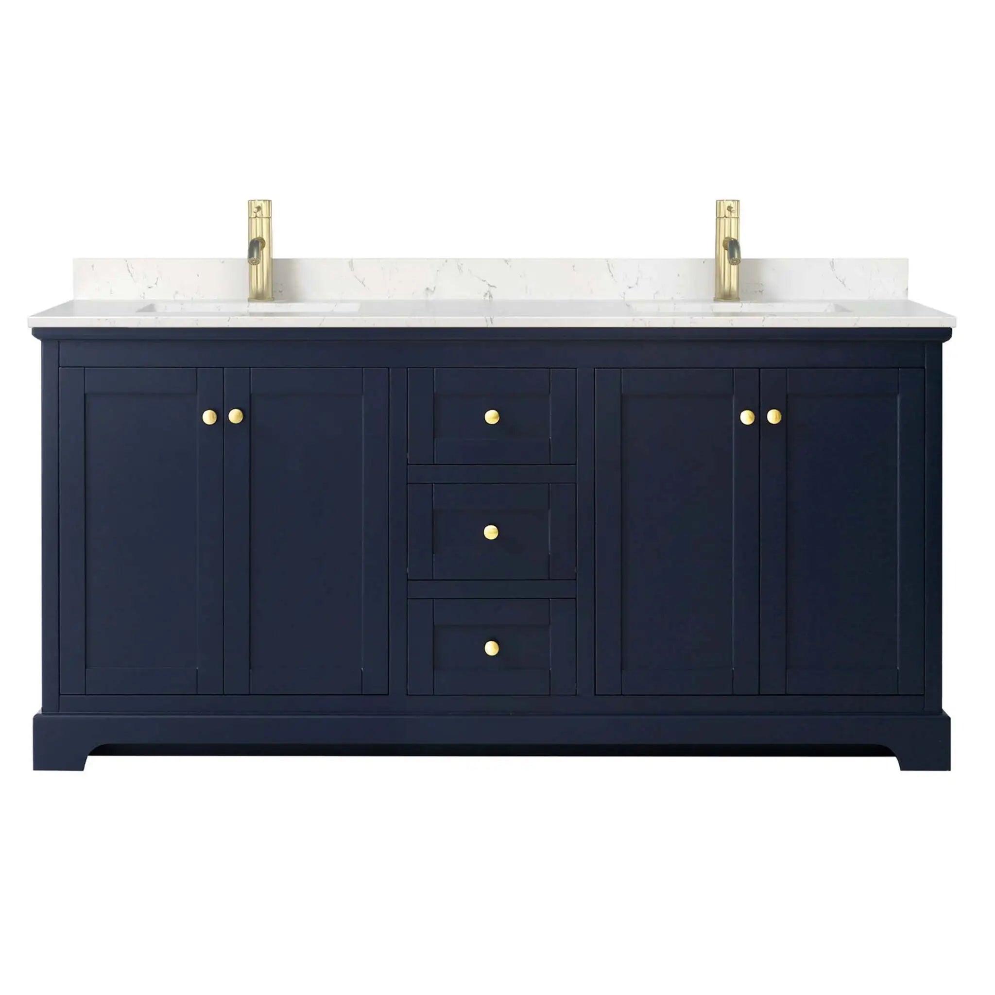 72" Avery Double Bathroom Vanity in Dark Blue with Brushed Gold Trim by Wyndham