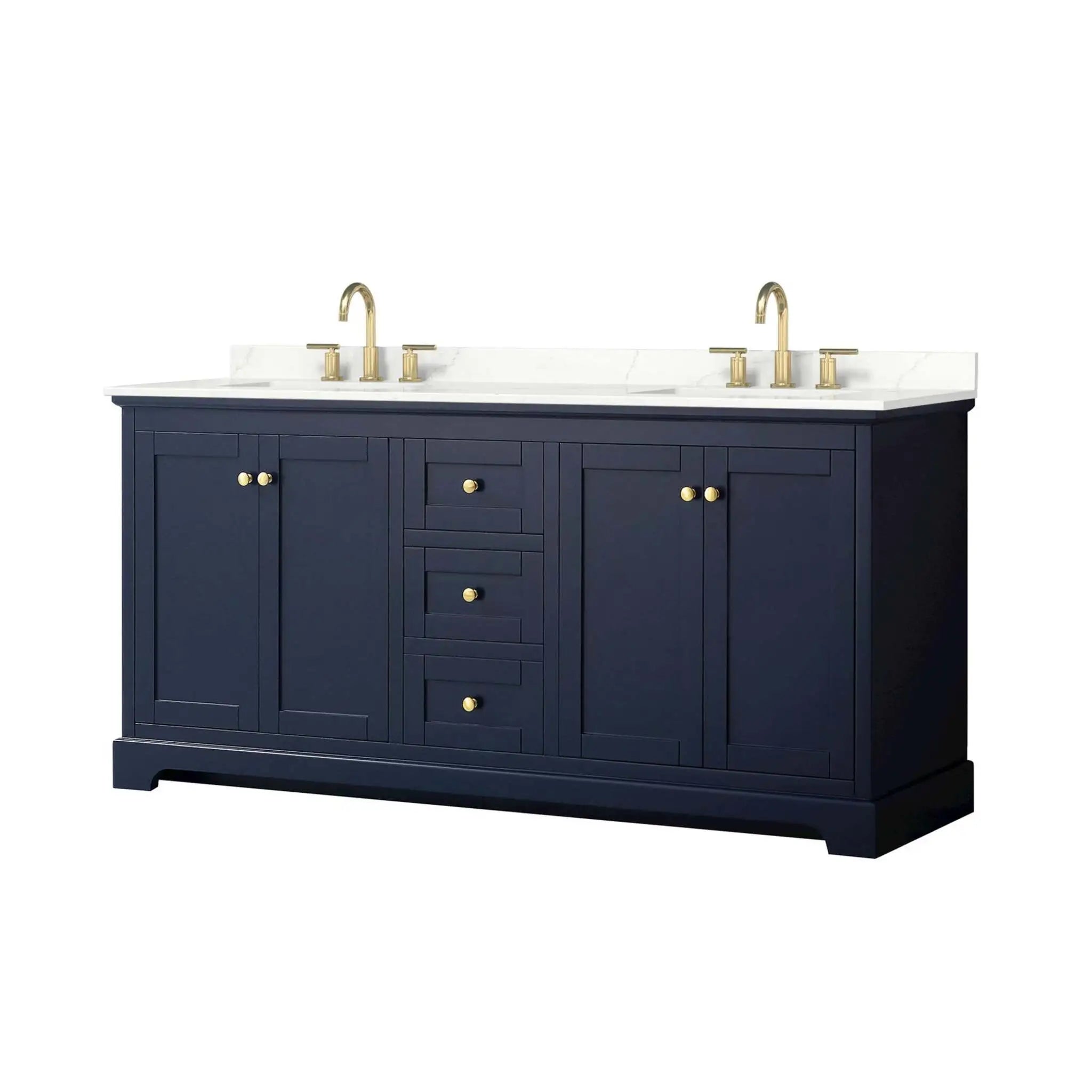 72" Avery Double Bathroom Vanity in Dark Blue with Brushed Gold Trim by Wyndham