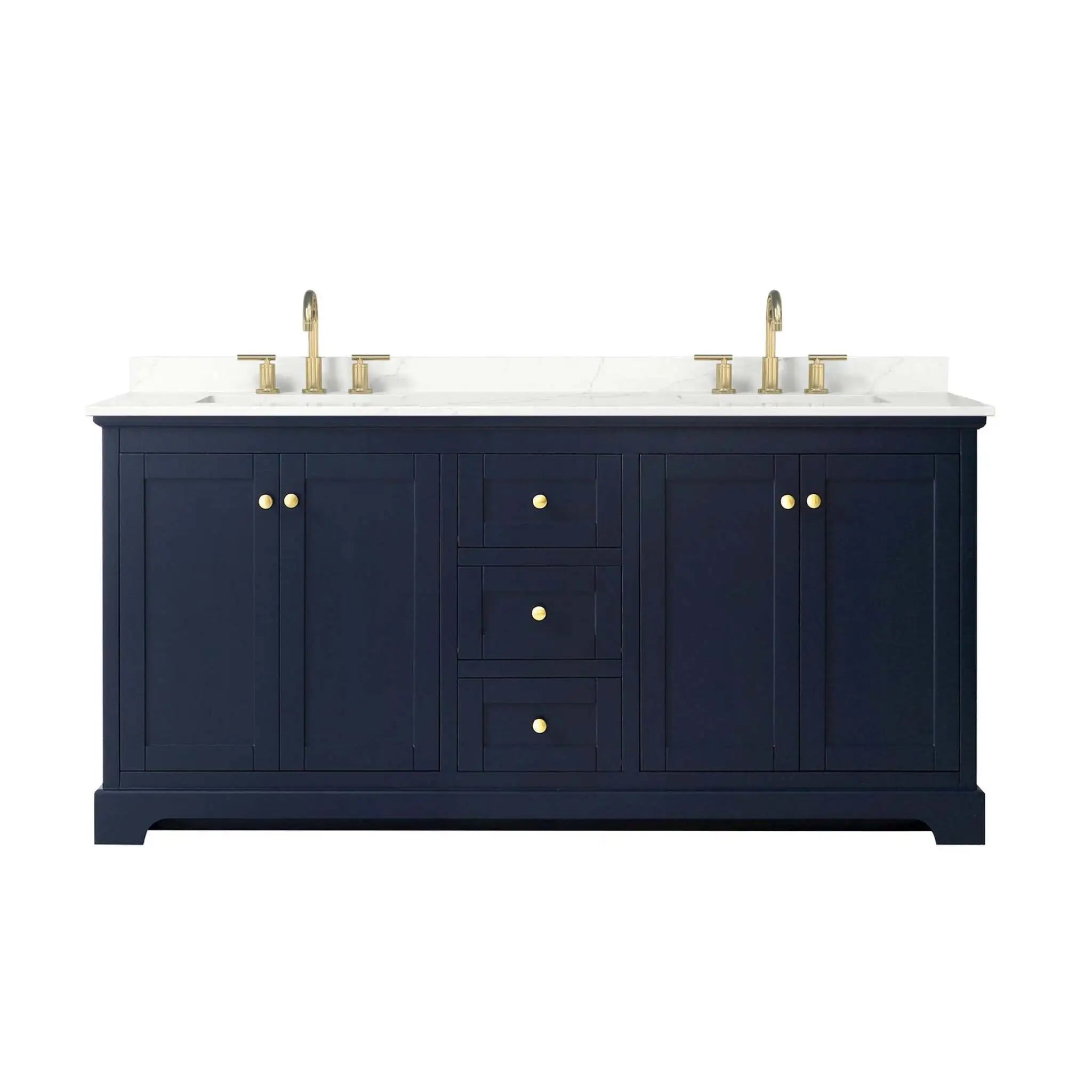 72" Avery Double Bathroom Vanity in Dark Blue with Brushed Gold Trim by Wyndham