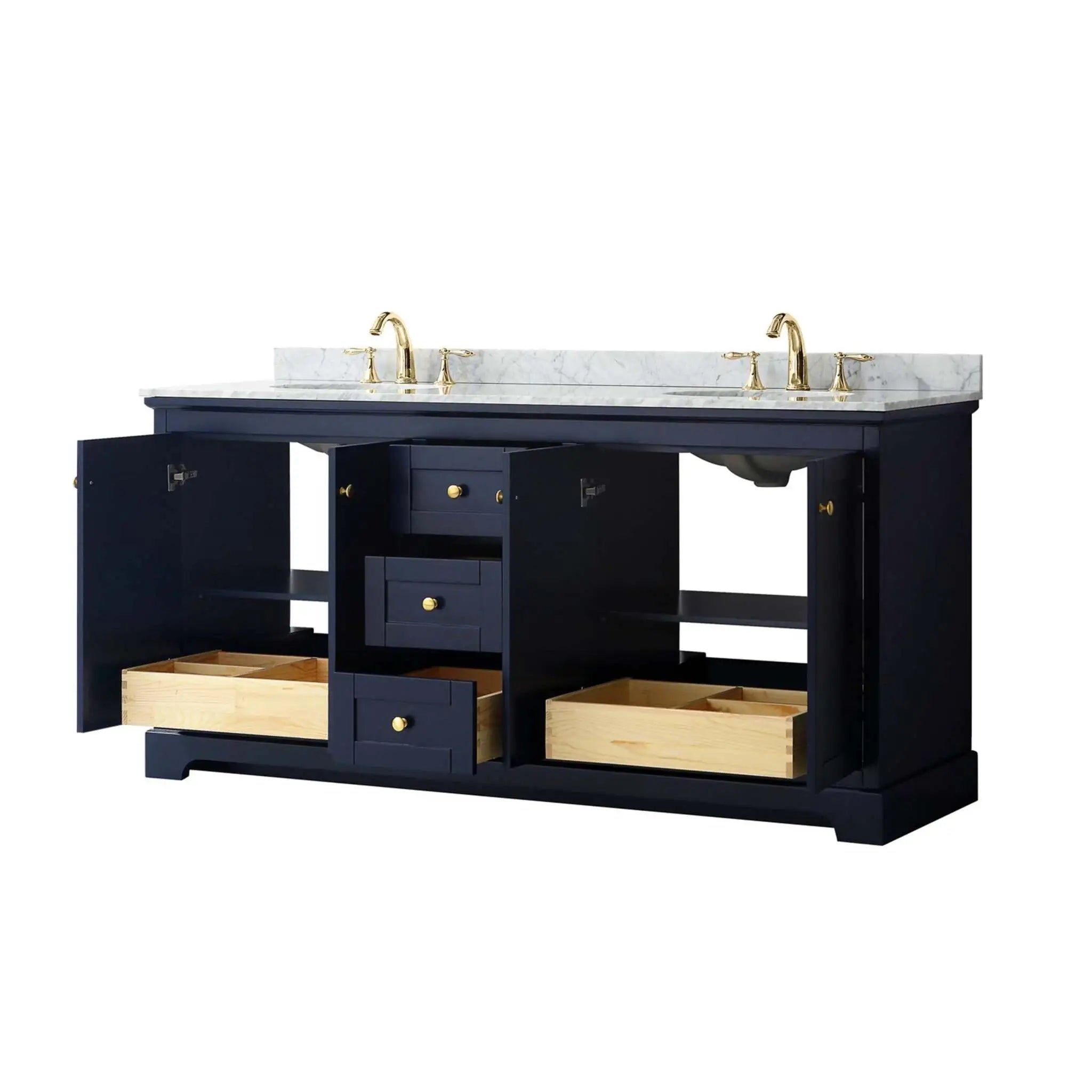 72" Avery Double Bathroom Vanity in Dark Blue with Brushed Gold Trim by Wyndham
